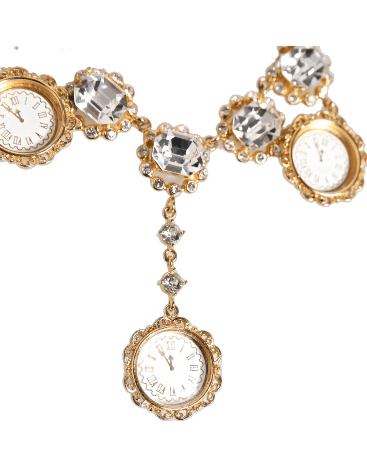 Dolce & Gabbana Gold Crystal Clock Pendant Statement Jewelry Necklace Necklaces