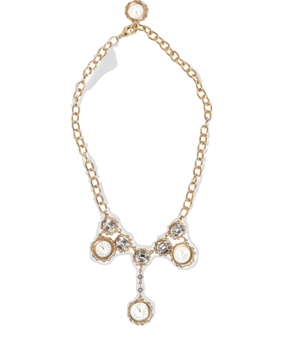 Dolce & Gabbana Gold Crystal Clock Pendant Statement Jewelry Necklace Necklaces