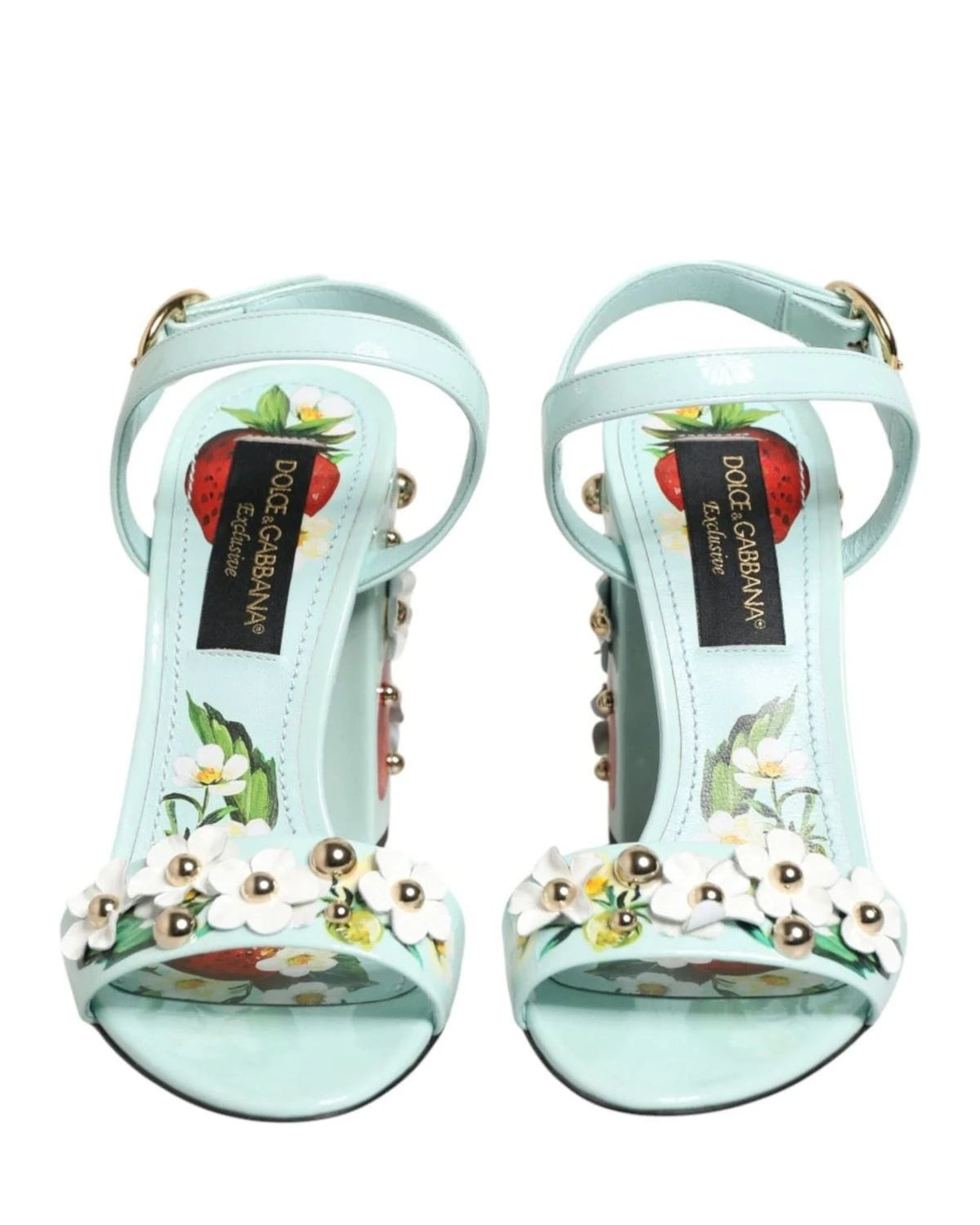 Dolce & Gabbana Green Mint Floral Studs Heels Sandals Shoes Sandals