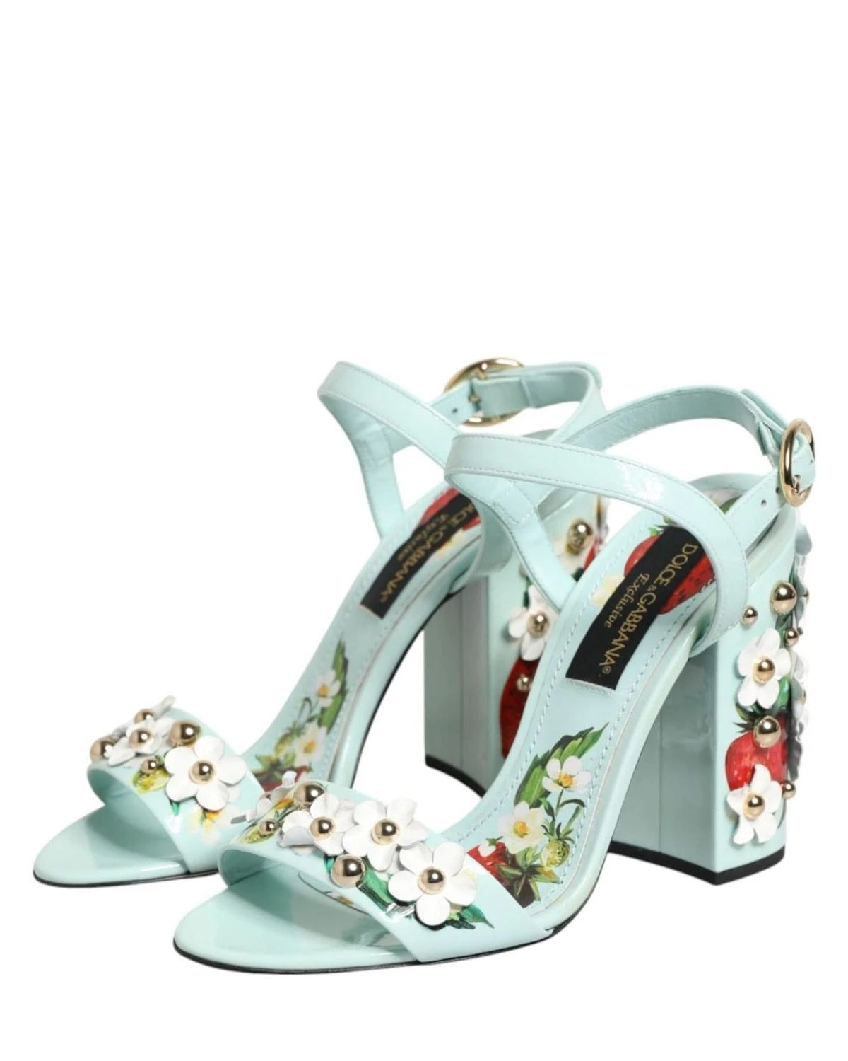 Dolce & Gabbana Green Mint Floral Studs Heels Sandals Shoes Sandals
