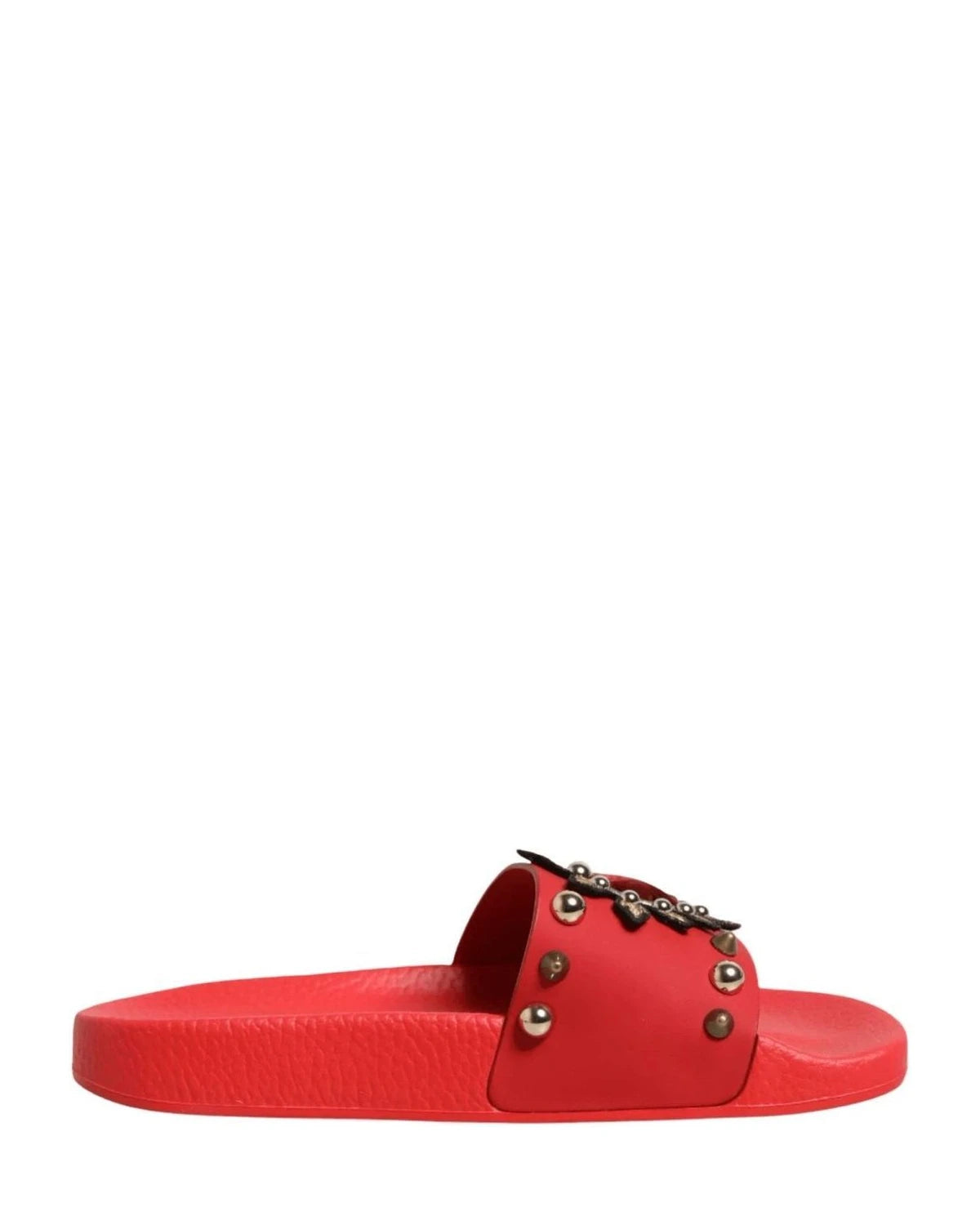 Dolce & Gabbana Red Sacred Heart Stud Slides Beachwear Shoes Sandals