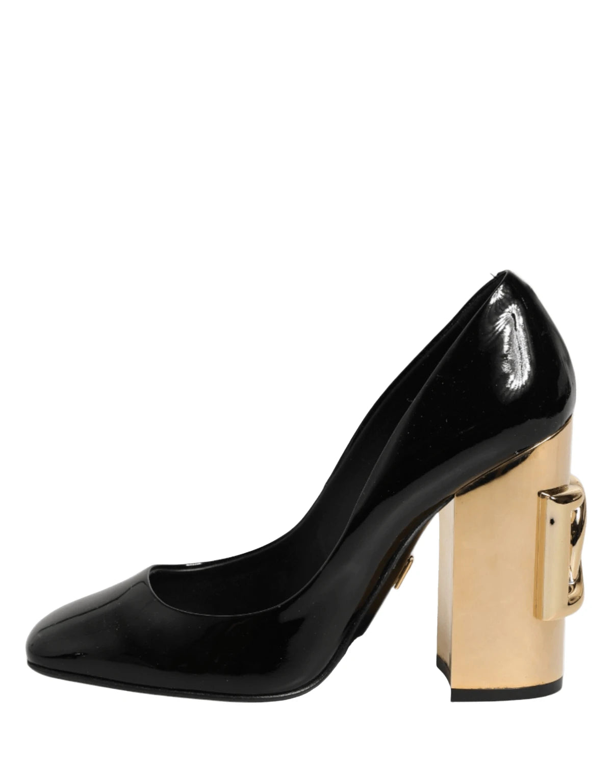 Dolce & Gabbana Black Leather Patent Logo Heels Pumps Shoes Heels