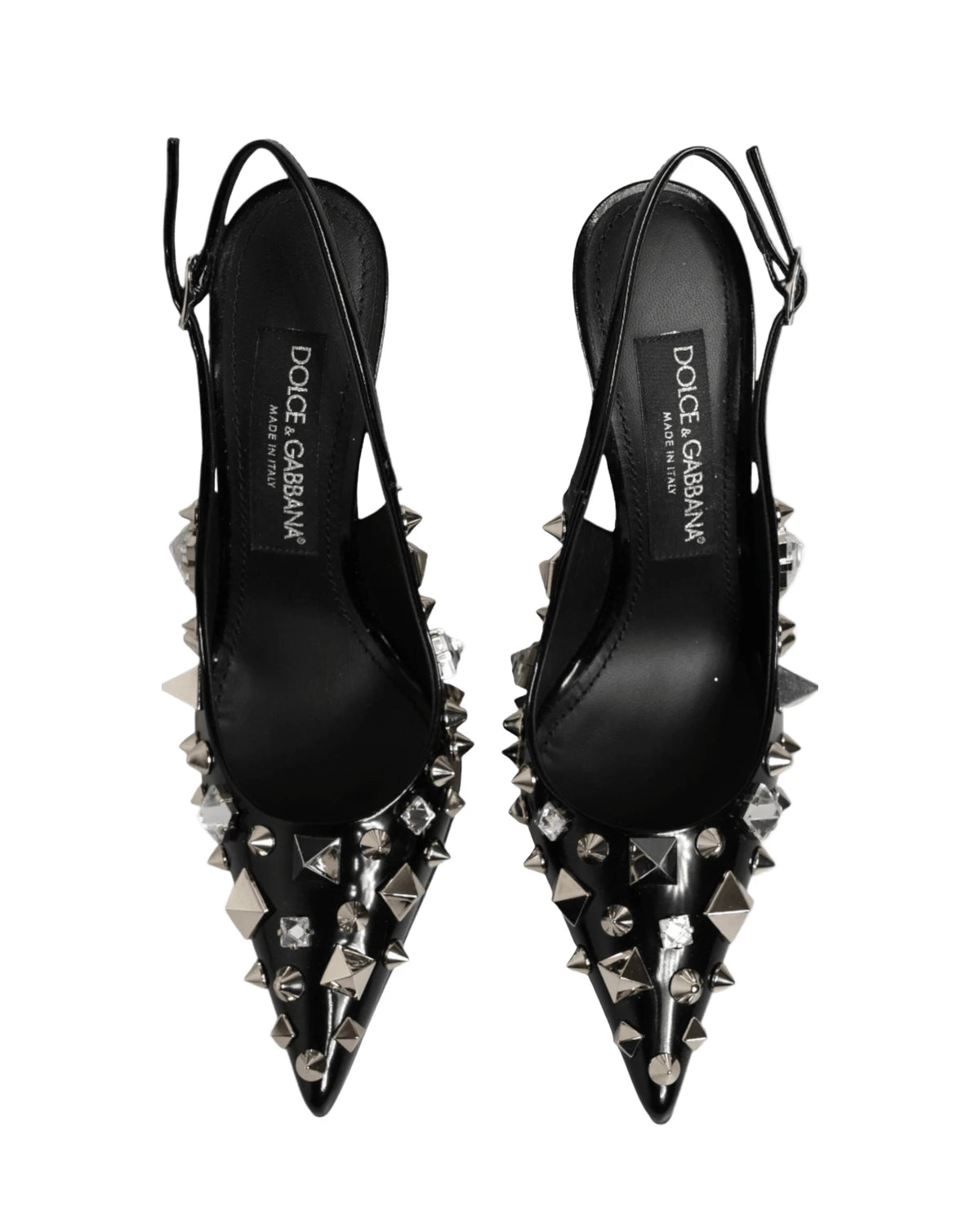 Dolce & Gabbana Black Leather Studded Heels Slingbacks Shoes Heels