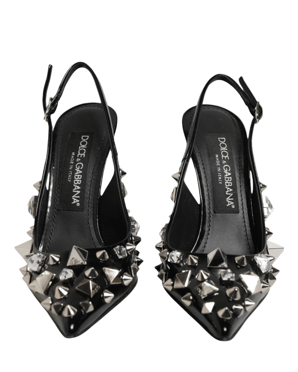 Dolce & Gabbana Black Leather Studded Heels Slingbacks Shoes Heels