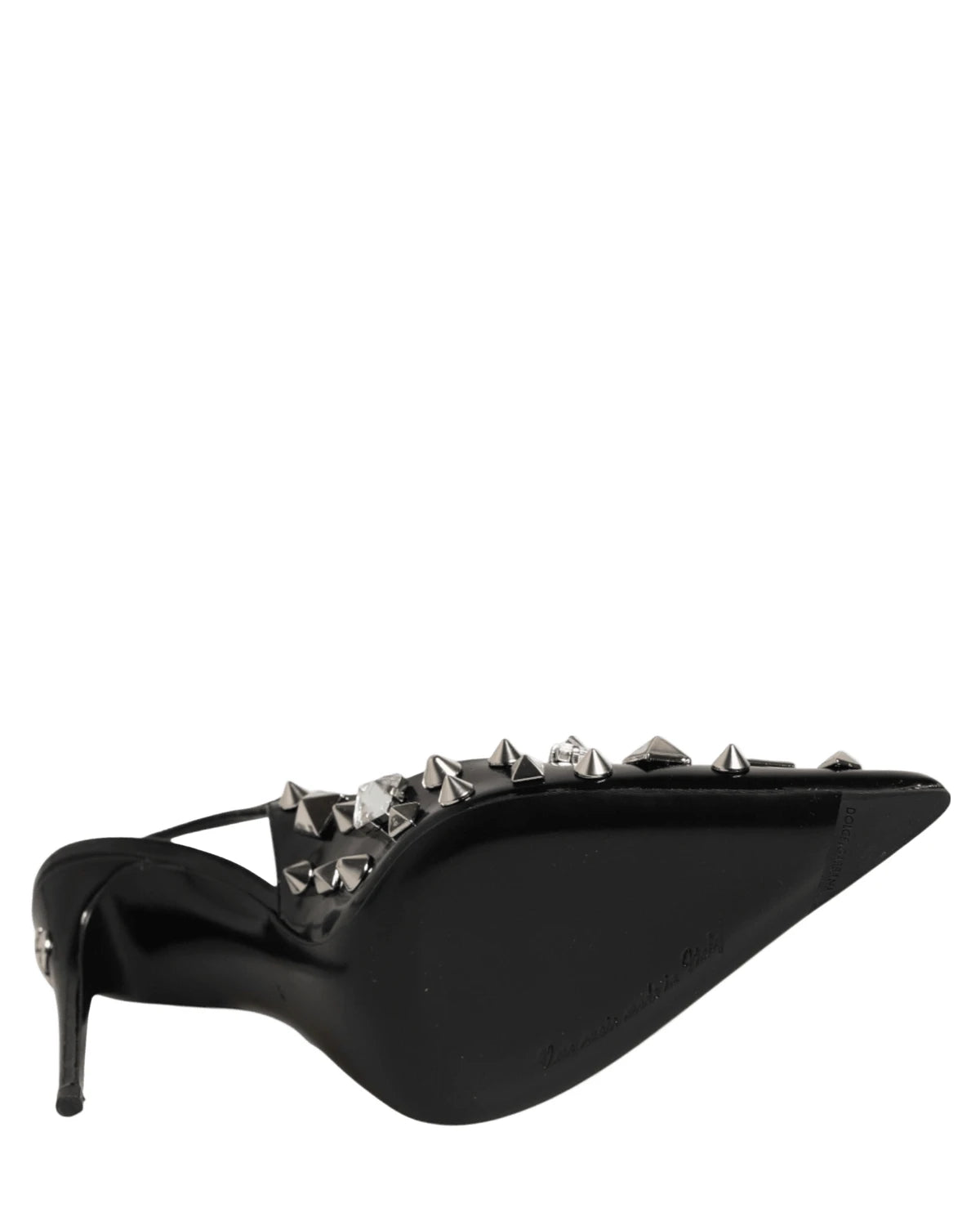 Dolce & Gabbana Black Leather Studded Heels Slingbacks Shoes Heels