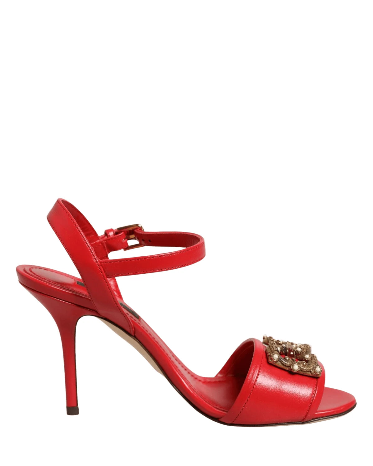 Dolce & Gabbana Red Leather Dg Amore Heels Sandals Shoes Heels