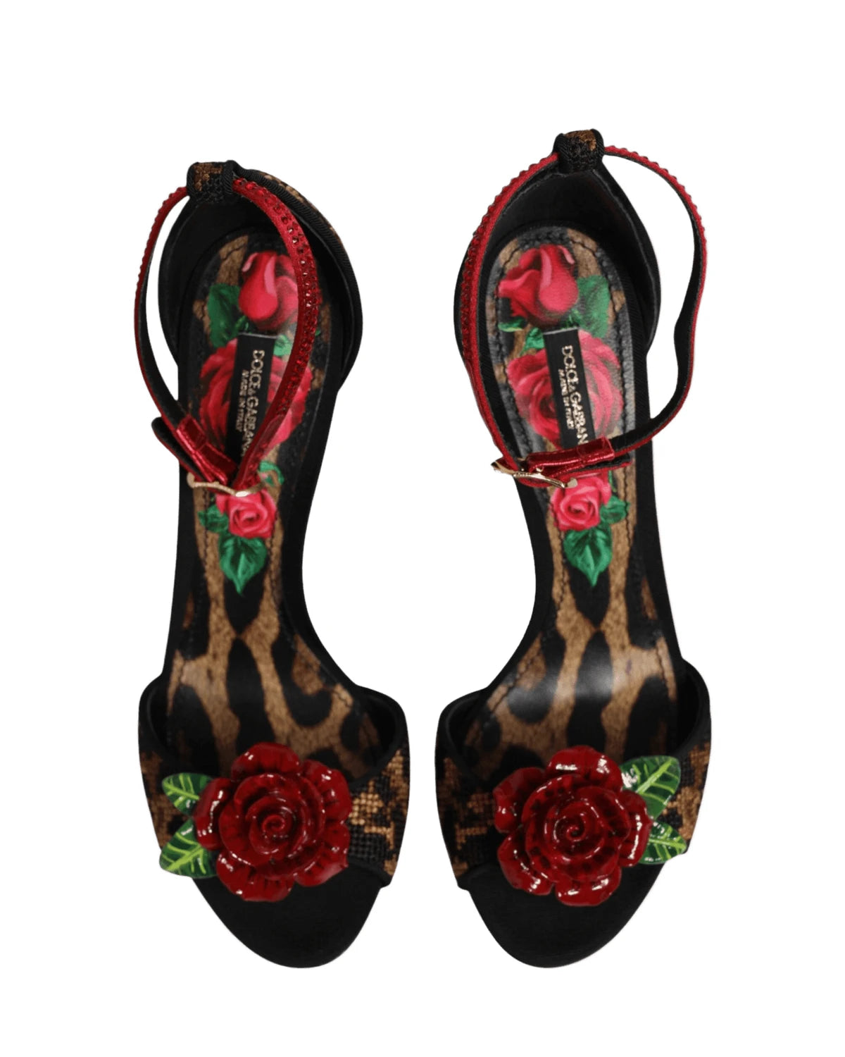 Dolce & Gabbana Brown Leopard Crystal Roses Sandals Shoes Heels