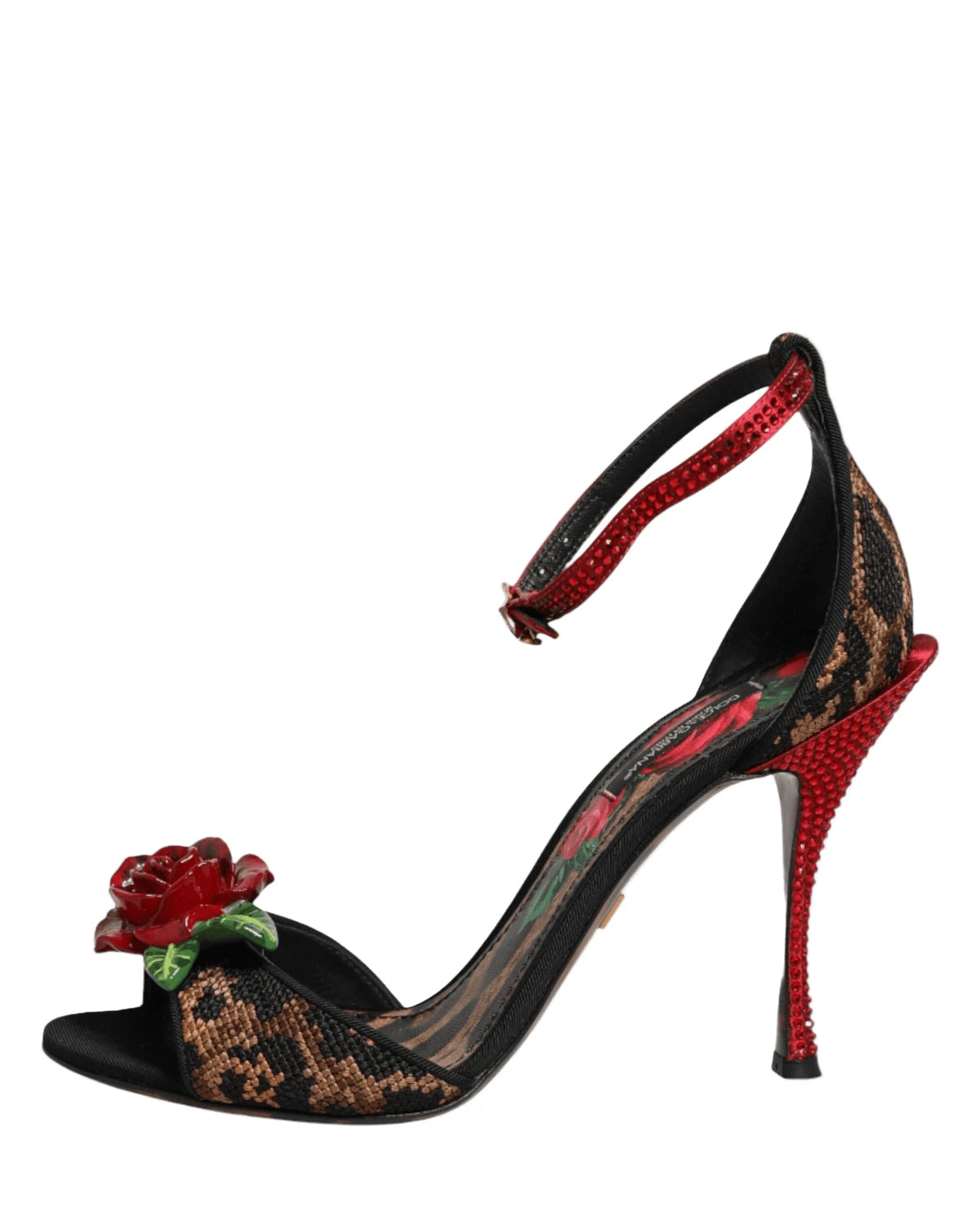 Dolce & Gabbana Brown Leopard Crystal Roses Sandals Shoes Heels