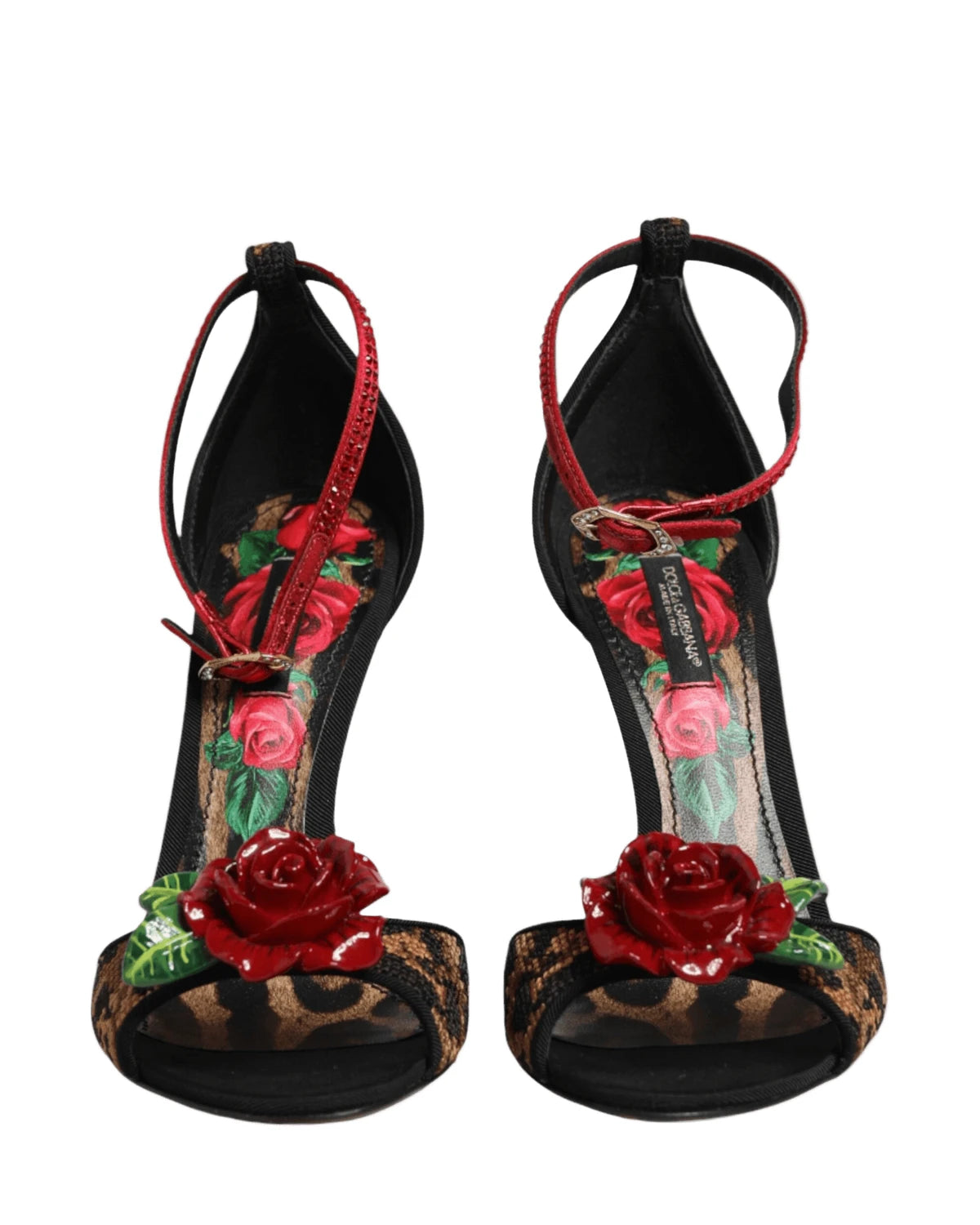 Dolce & Gabbana Brown Leopard Crystal Roses Sandals Shoes Heels