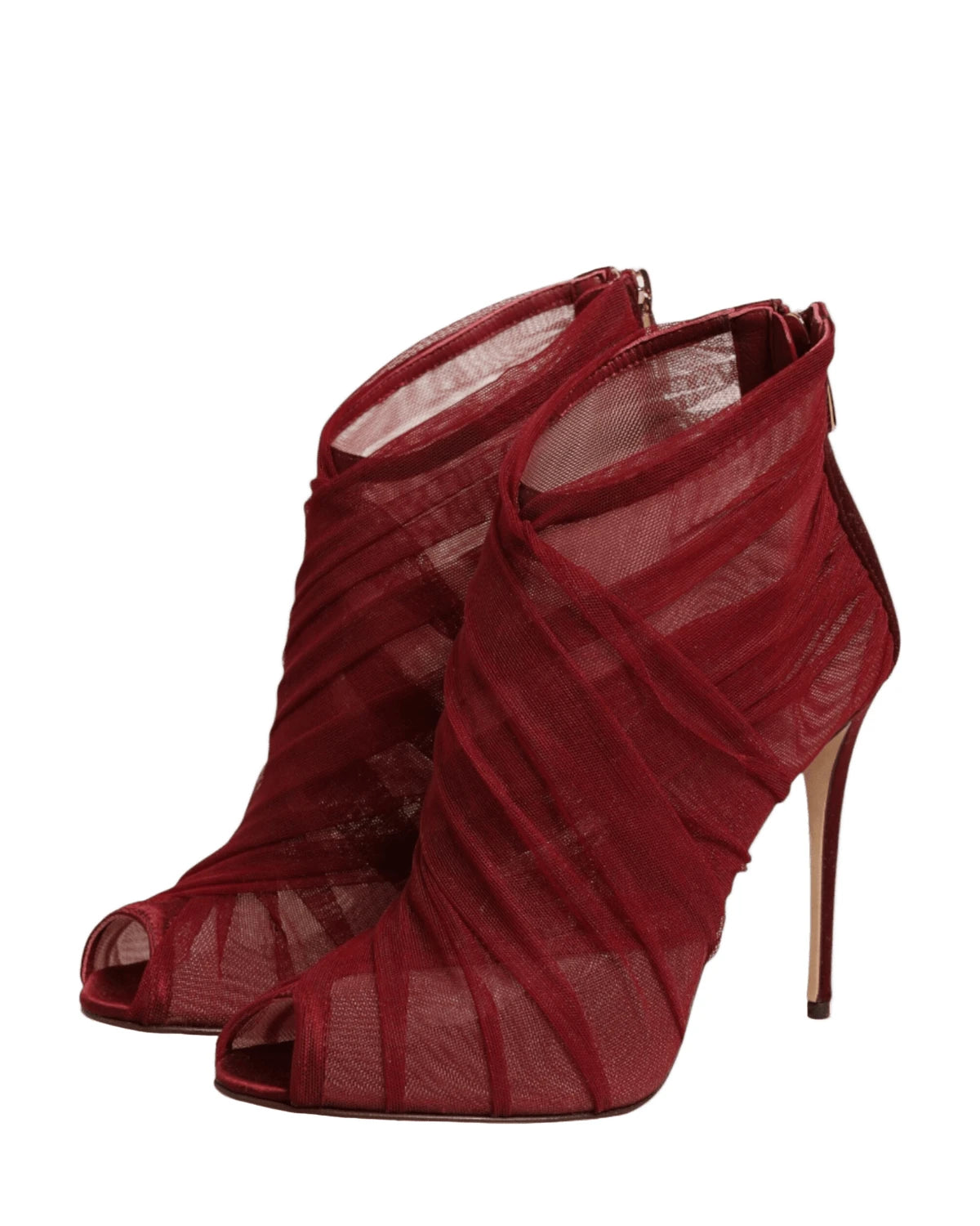 Dolce & Gabbana Red Tulle Ankle Boots Stiletto Heels Shoes Boots