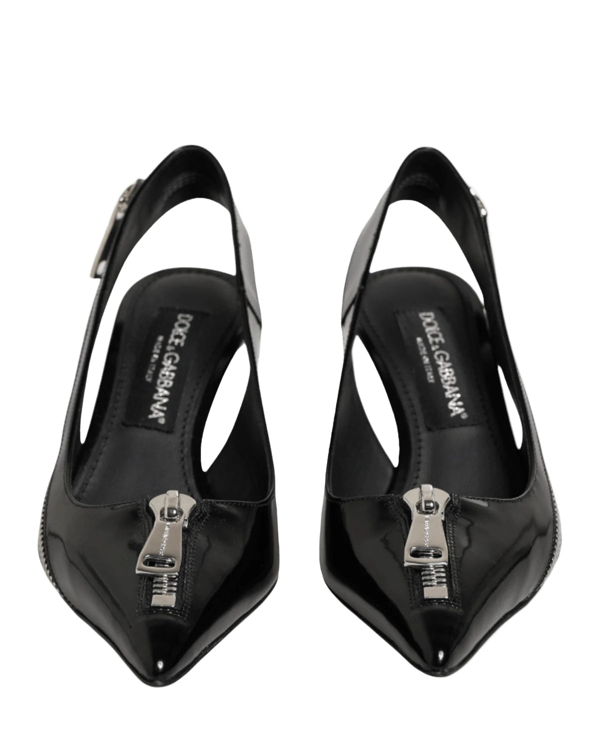 Dolce & Gabbana Black Leather Zipper Heels Slingbacks Shoes Heels