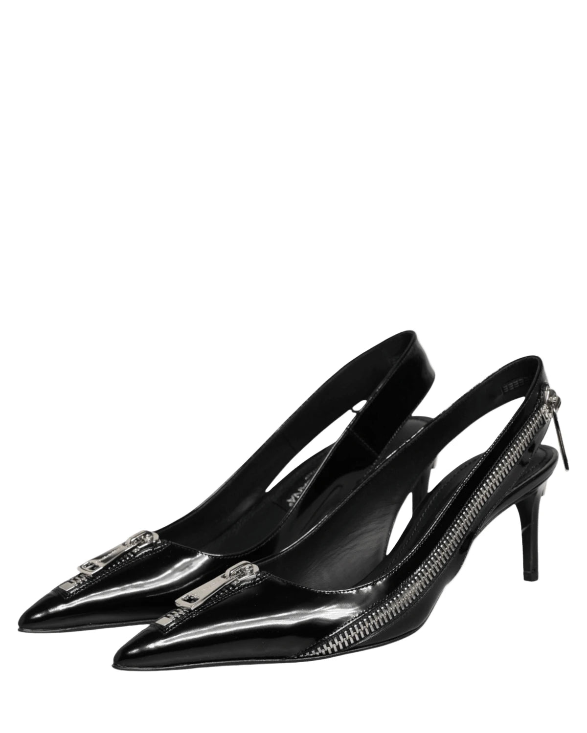Dolce & Gabbana Black Leather Zipper Heels Slingbacks Shoes Heels