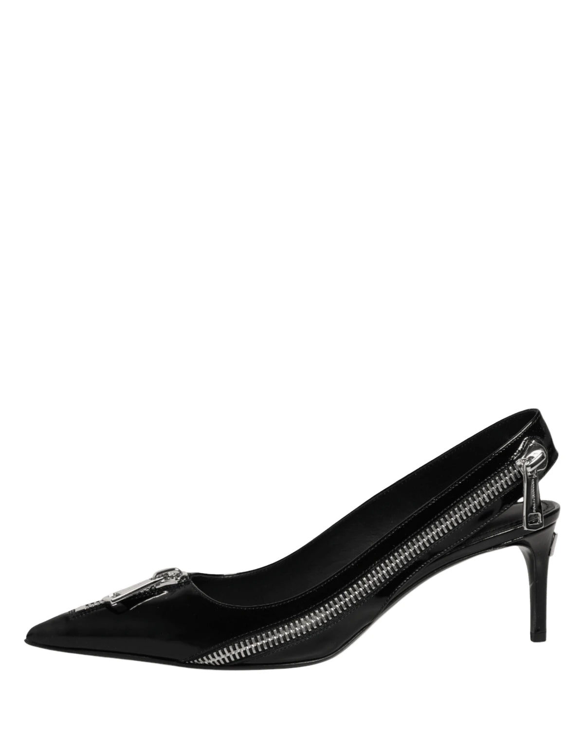 Dolce & Gabbana Black Leather Zipper Heels Slingbacks Shoes Heels