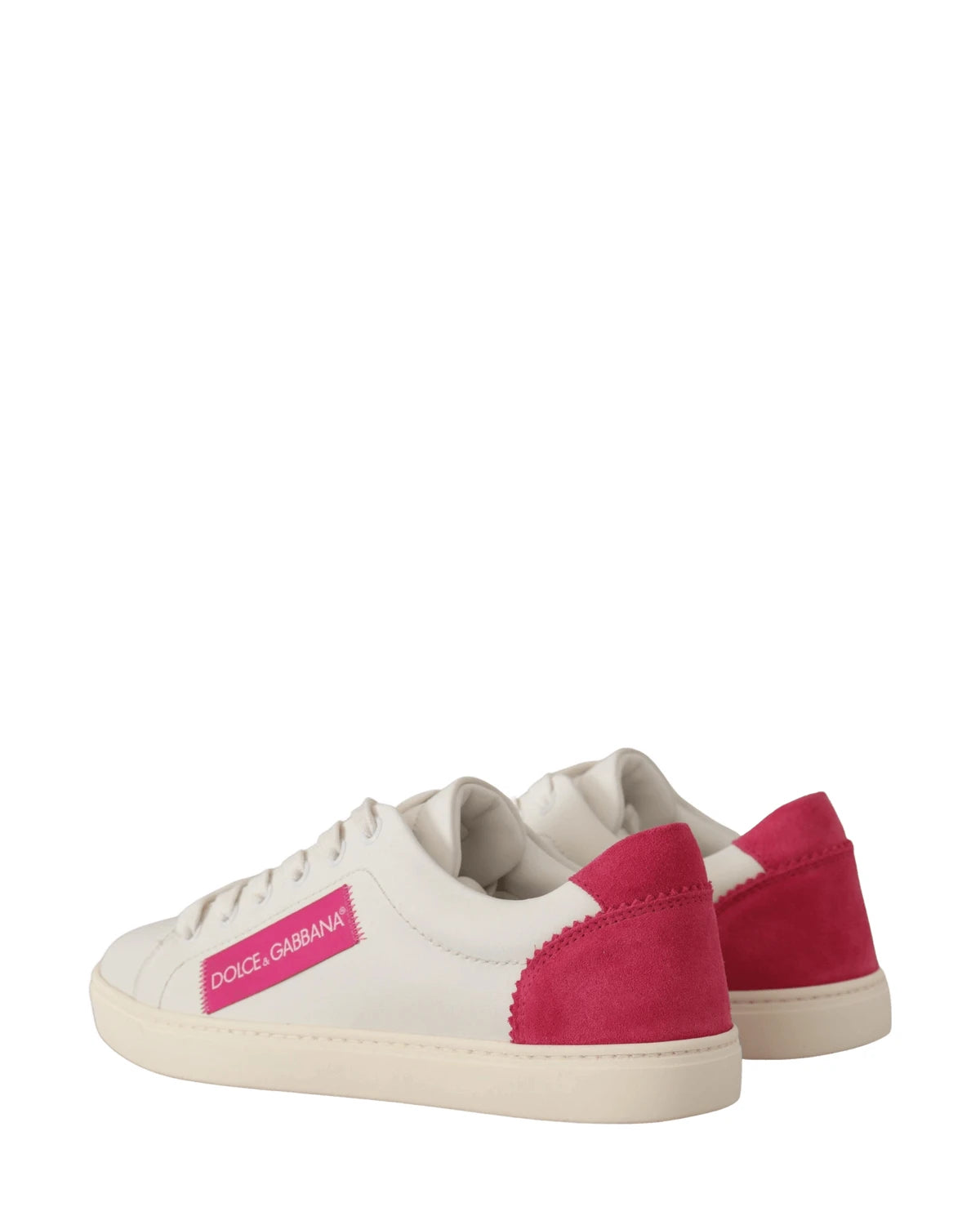 Dolce & Gabbana White Leather Pink Low Top Sneakers Shoes Sneakers
