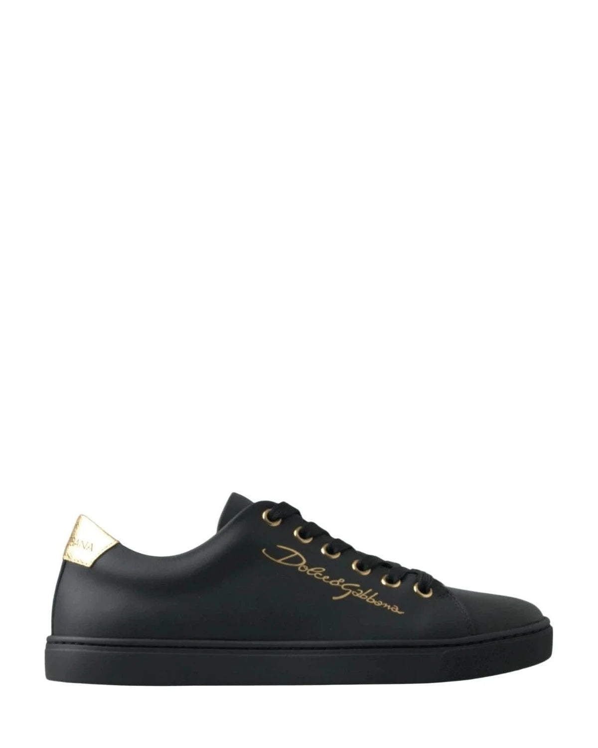 Dolce & Gabbana Black Leather Gold Classic Sneakers Shoes Sneakers