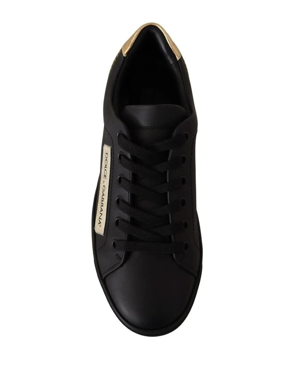 Dolce & Gabbana Black Leather Gold Low Top Sneakers Sneakers