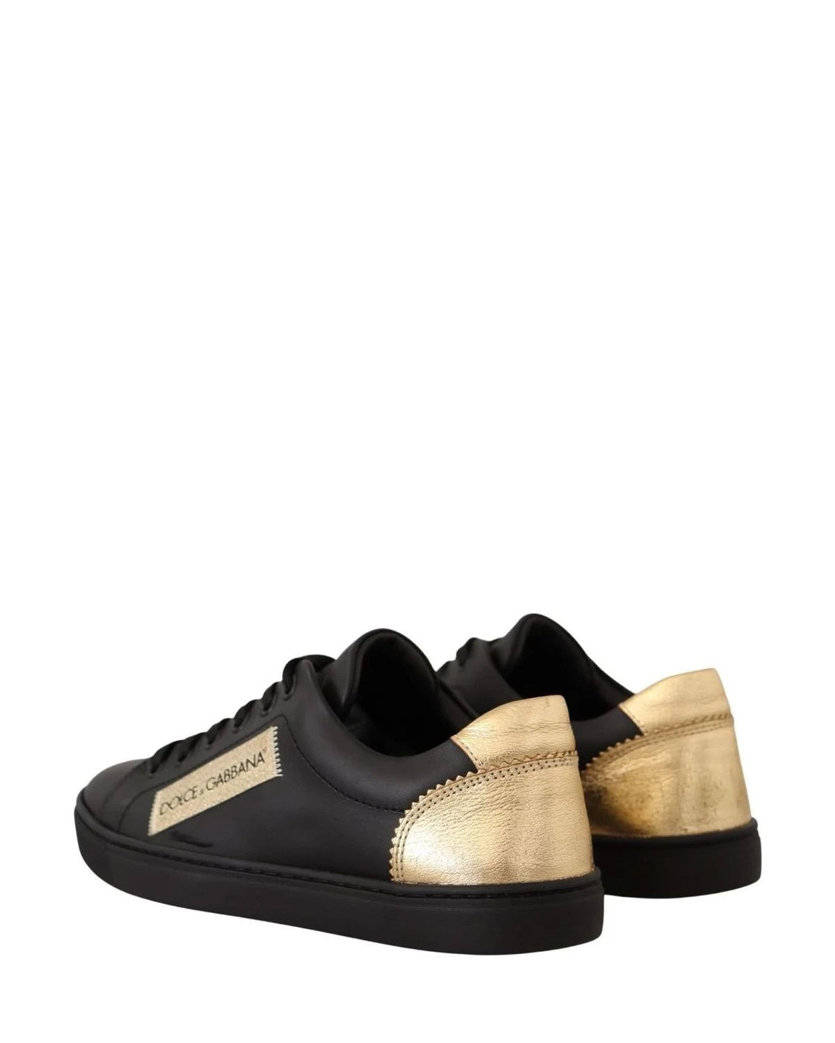Dolce & Gabbana Black Leather Gold Low Top Sneakers Sneakers