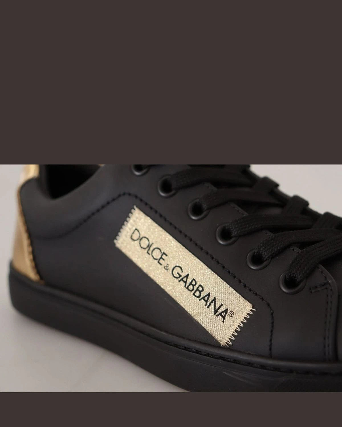 Dolce & Gabbana Black Leather Gold Low Top Sneakers Sneakers
