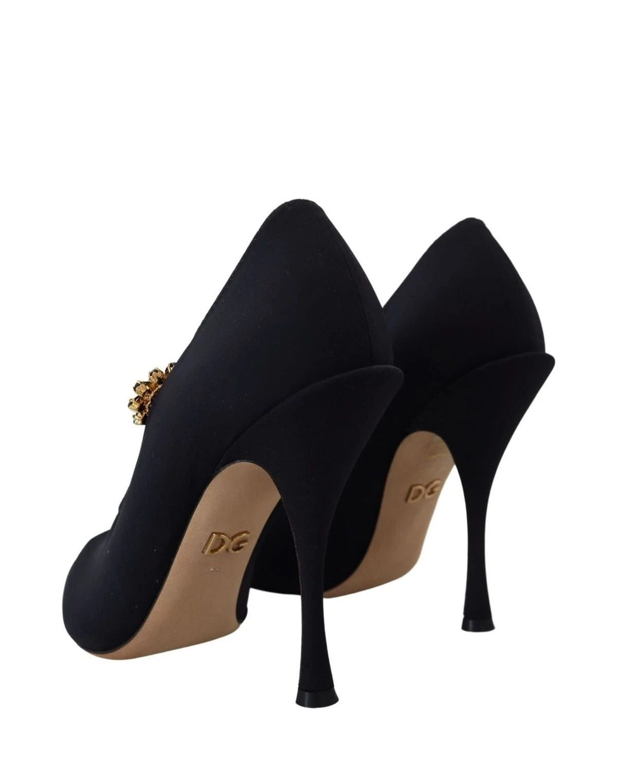Dolce & Gabbana Black Socks Stretch Crystal Pumps Heels