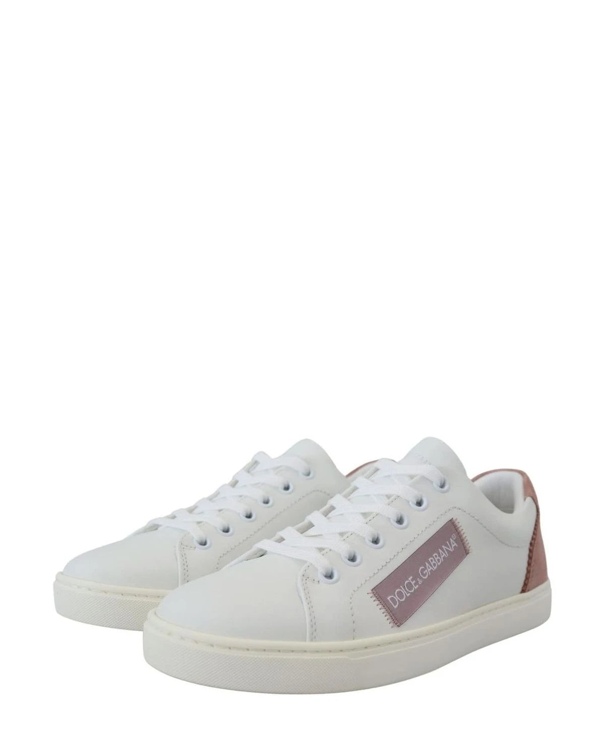 Dolce & Gabbana White Leather Pink Low Top Sneakers Sneakers
