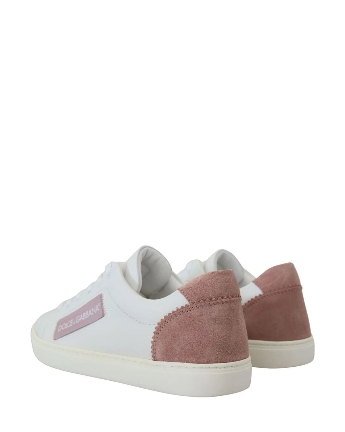 Dolce & Gabbana White Leather Pink Low Top Sneakers Sneakers