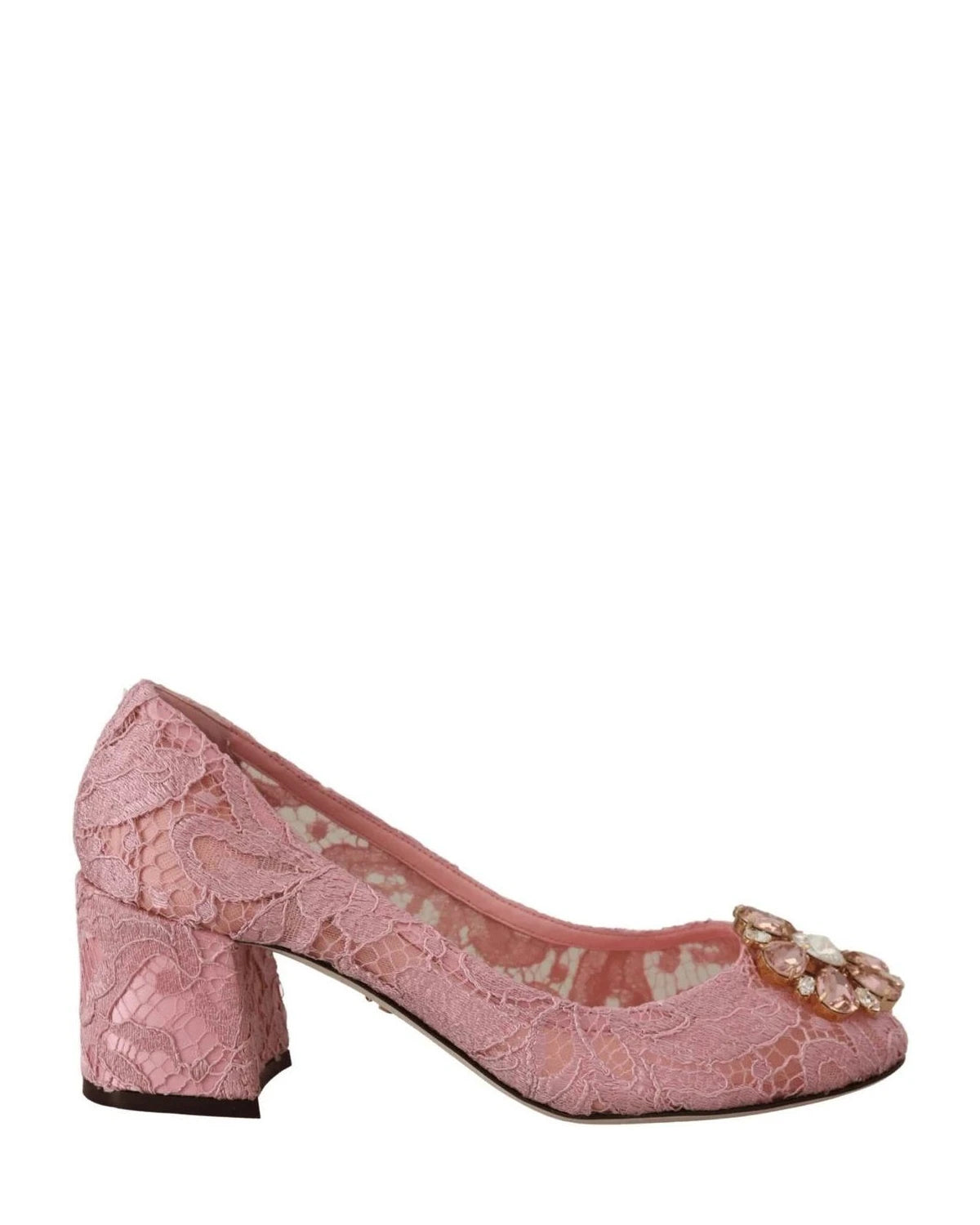 Dolce & Gabbana Pink Lace Taormina Crystal Pumps Heels