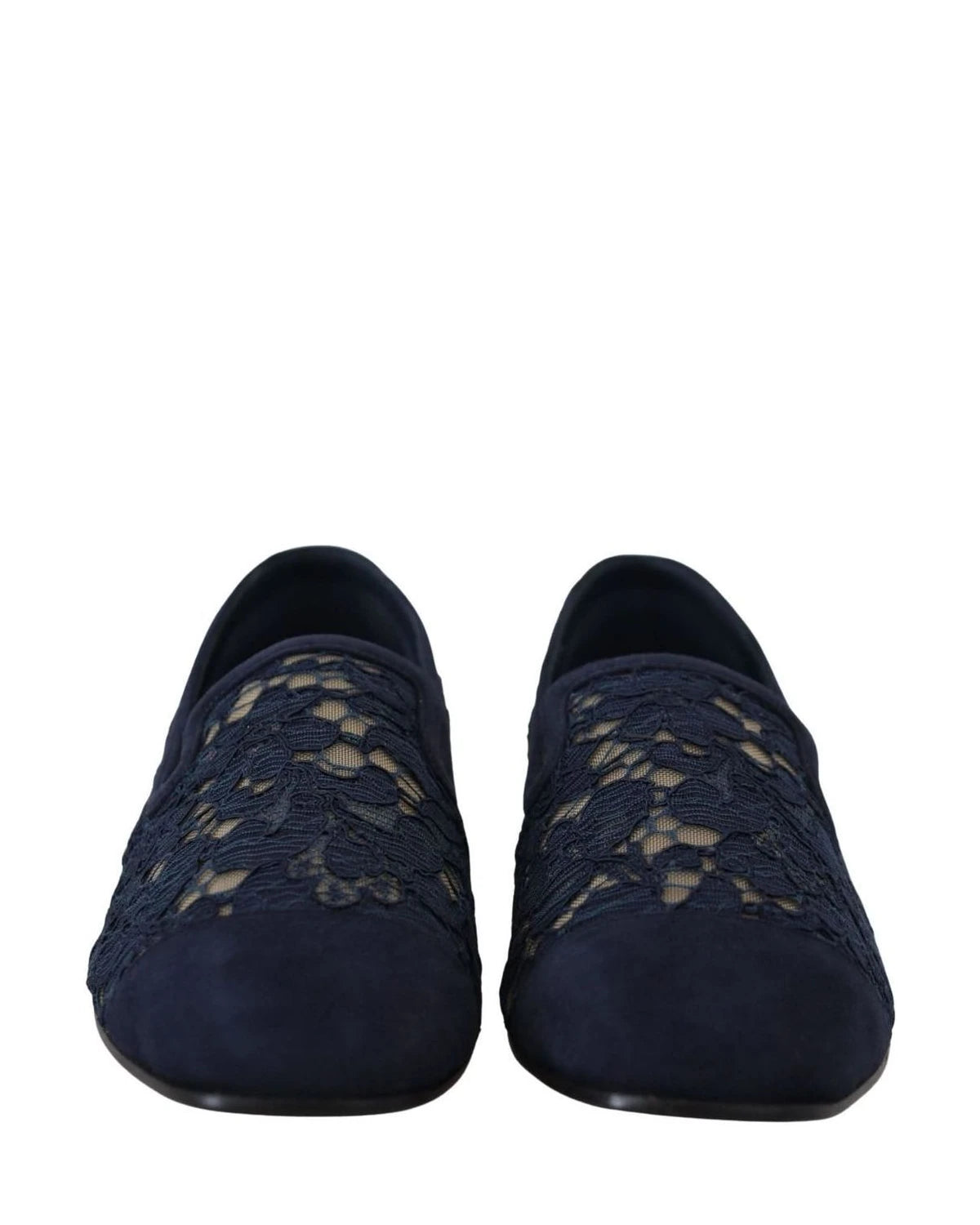 Dolce & Gabbana Blue Lace Floral Slip Ons Loafers Flats