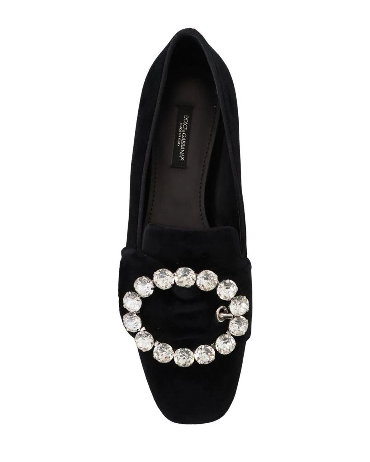 Dolce & Gabbana Black Velvet Crystals Loafers Flats