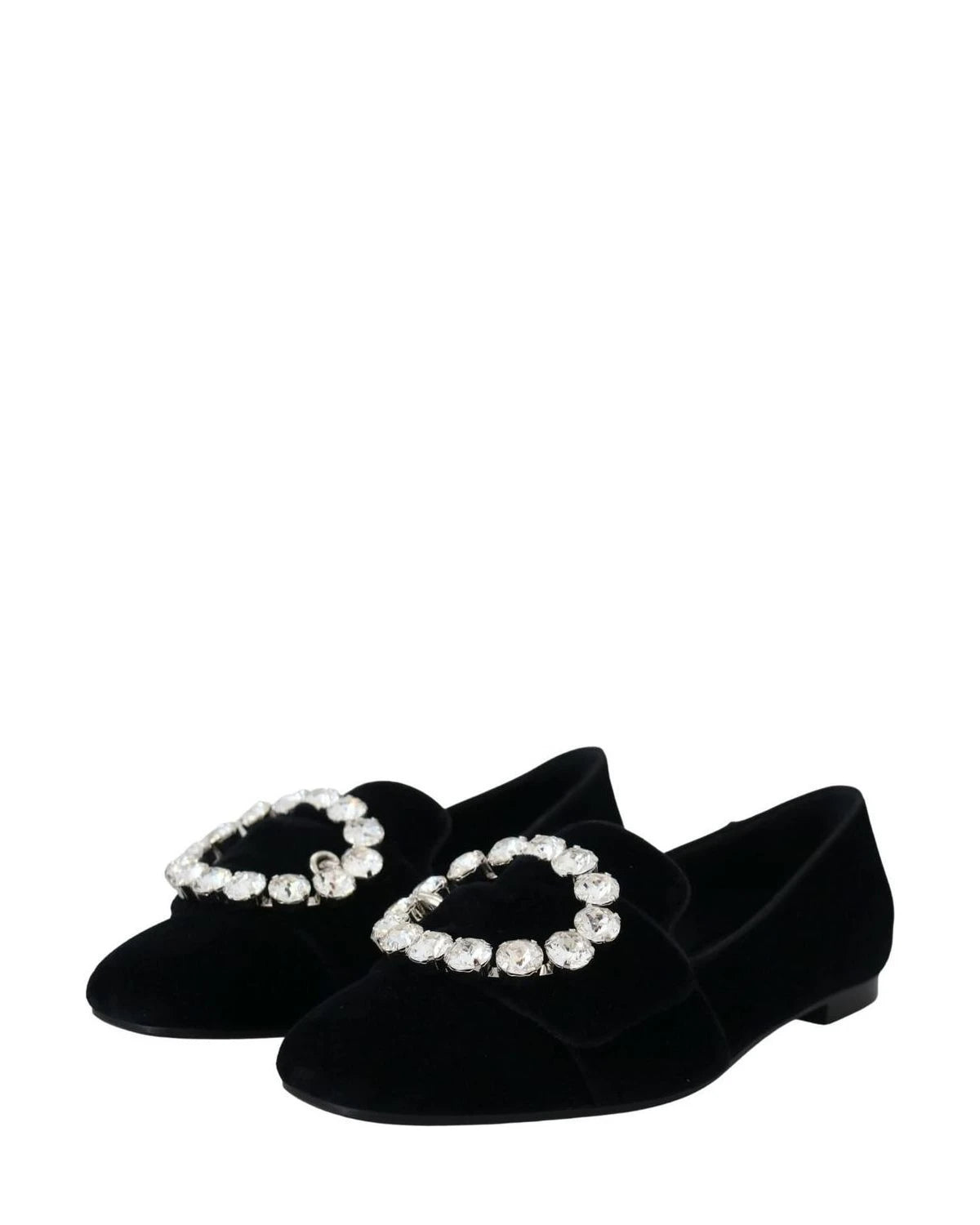 Dolce & Gabbana Black Velvet Crystals Loafers Flats