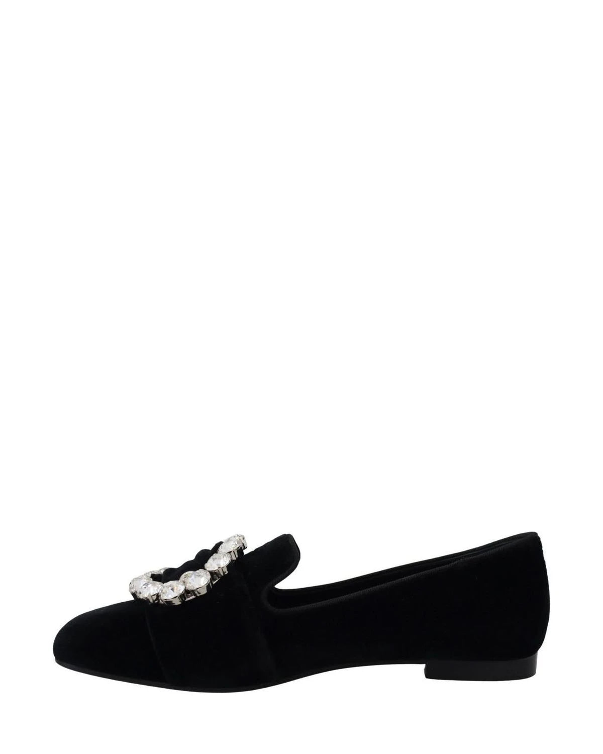 Dolce & Gabbana Black Velvet Crystals Loafers Flats