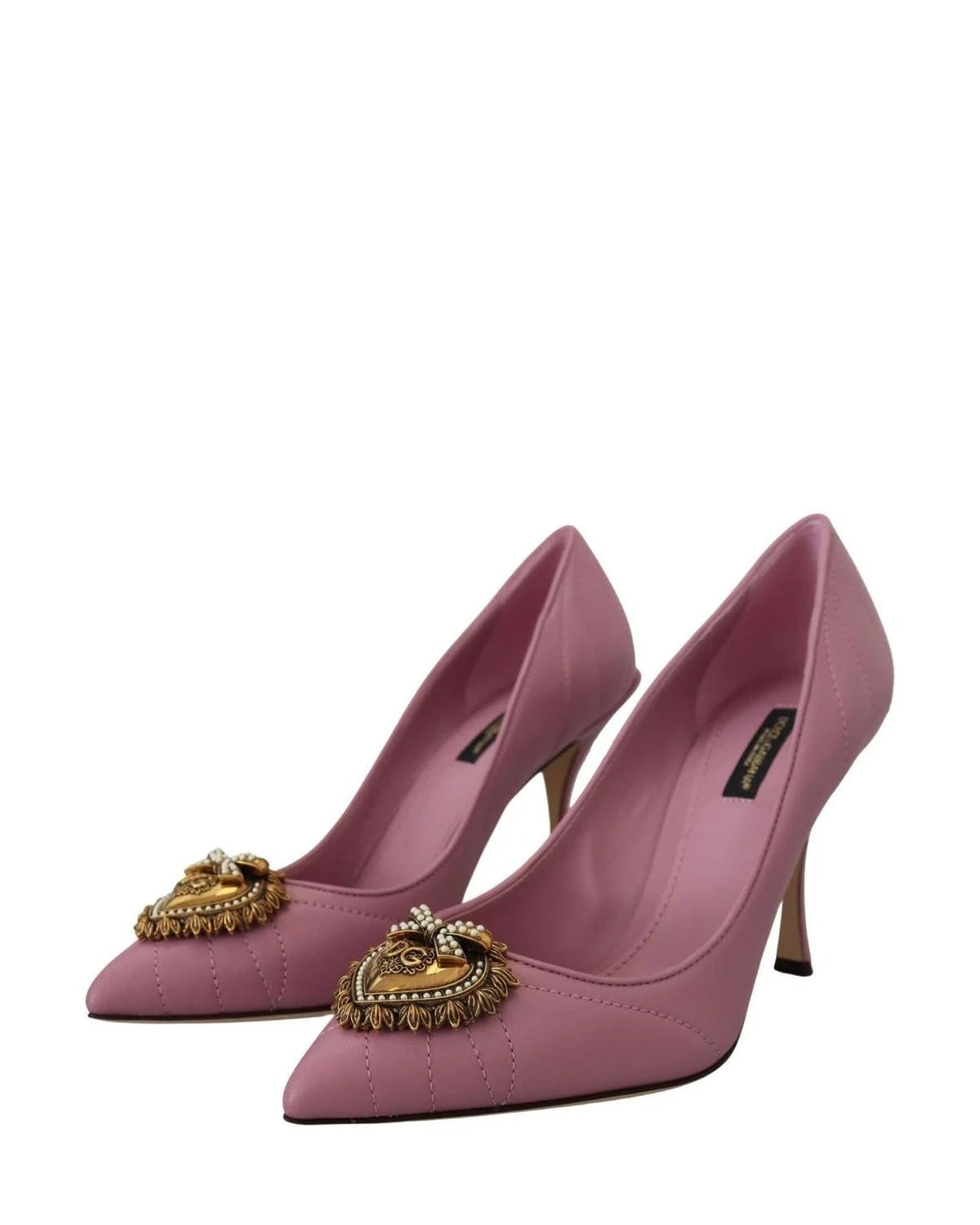 Dolce & Gabbana Pink Leather Heart Devotion Heels Heels