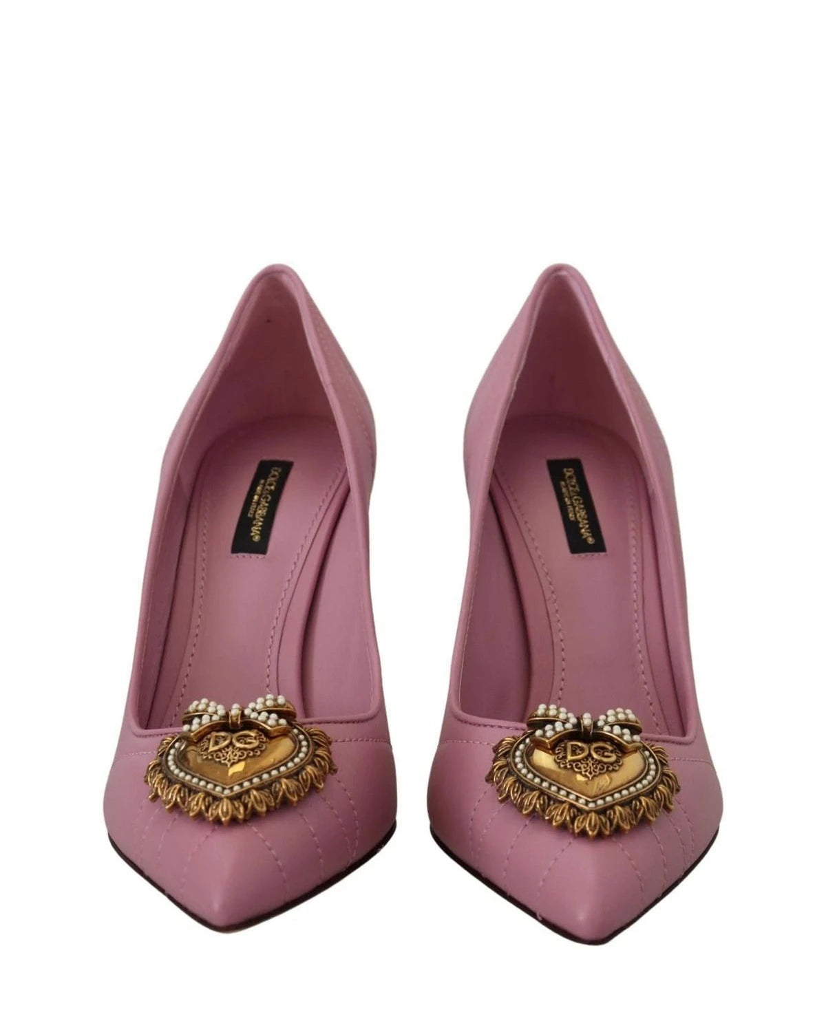 Dolce & Gabbana Pink Leather Heart Devotion Heels Heels