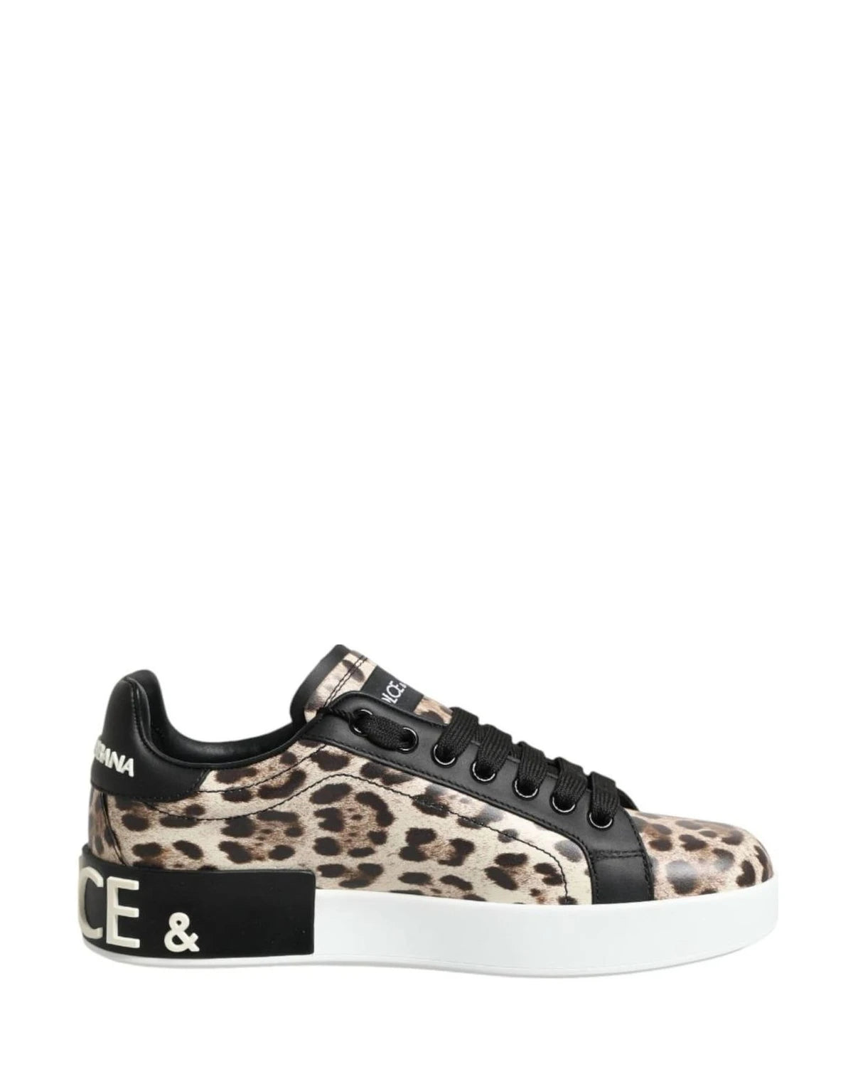 Dolce & Gabbana Brown Leather Leopard Low Top Sneakers Shoes Sneakers