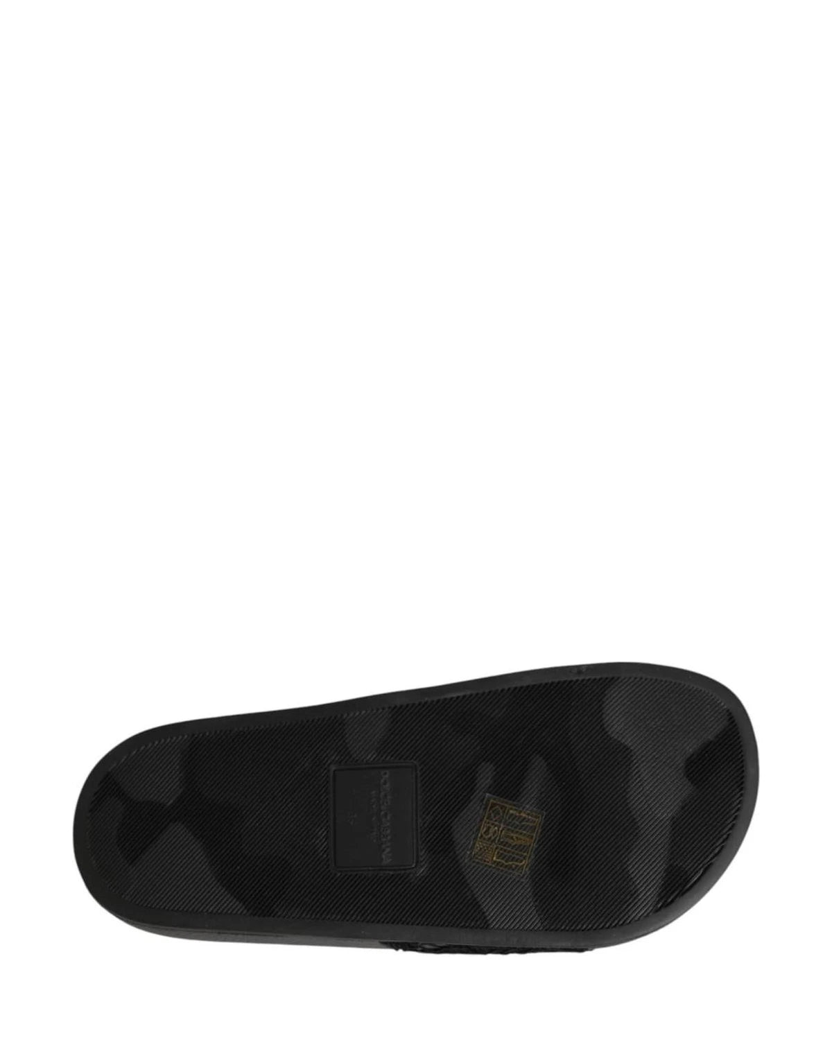 Dolce & Gabbana Black Leather Devotion Matelassé Slides Shoes Sandals