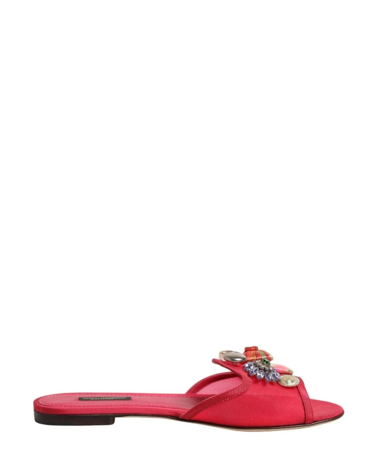Dolce & Gabbana Red Embellished Flats Slip On Sandals Shoes Flats