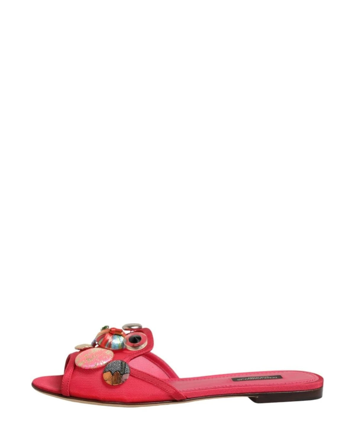 Dolce & Gabbana Red Embellished Flats Slip On Sandals Shoes Flats