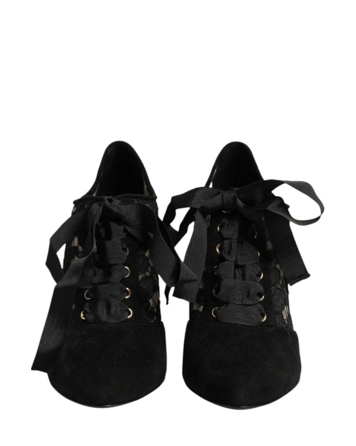 Dolce & Gabbana Black Lace Floral High Heels Ups Pumps Shoes Heels