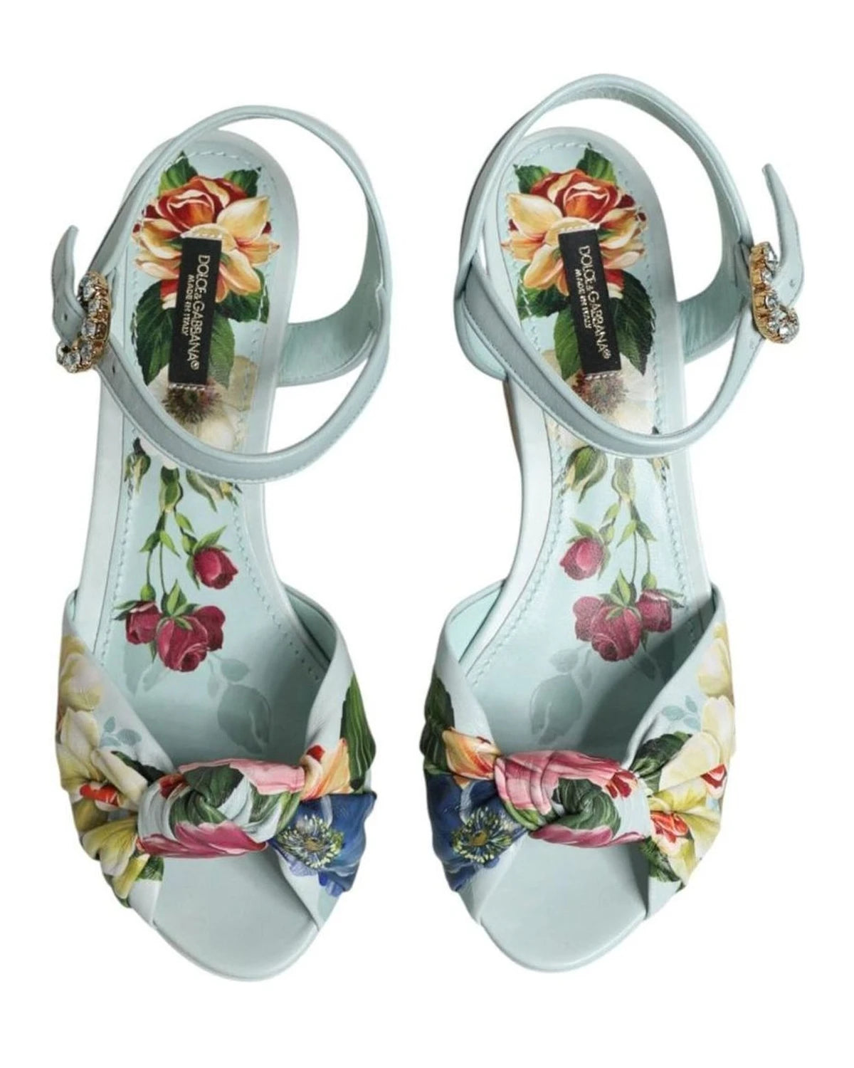Dolce & Gabbana Green Floral Ankle Strap Wedge Heels