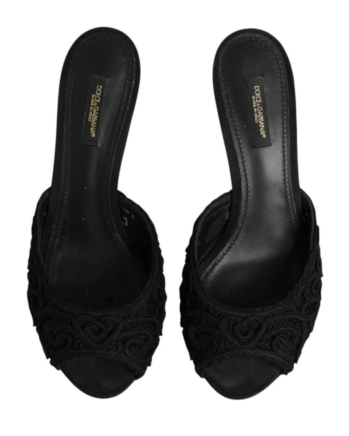 Dolce & Gabbana Black Embroidered Slip On Heels Heels
