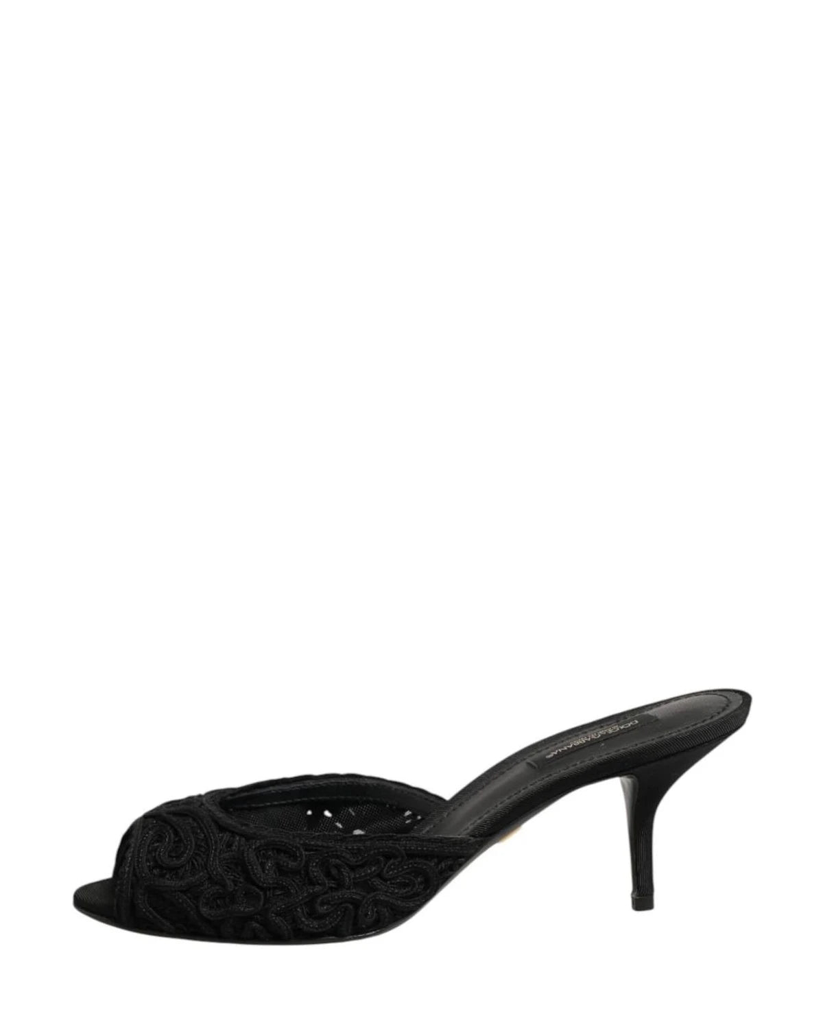 Dolce & Gabbana Black Embroidered Slip On Heels Heels