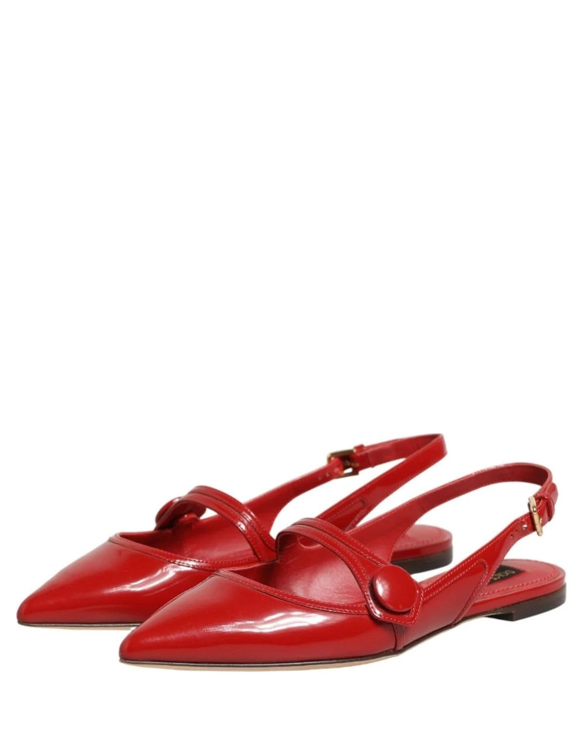 Dolce & Gabbana Red Leather Slingback Flats Sandals Shoes Flats