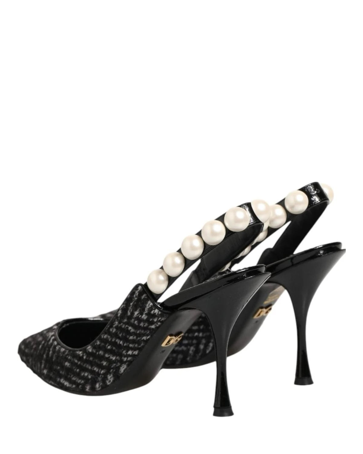 Dolce & Gabbana Black White Chevron Faux Pearl Slingbacks Shoes Heels