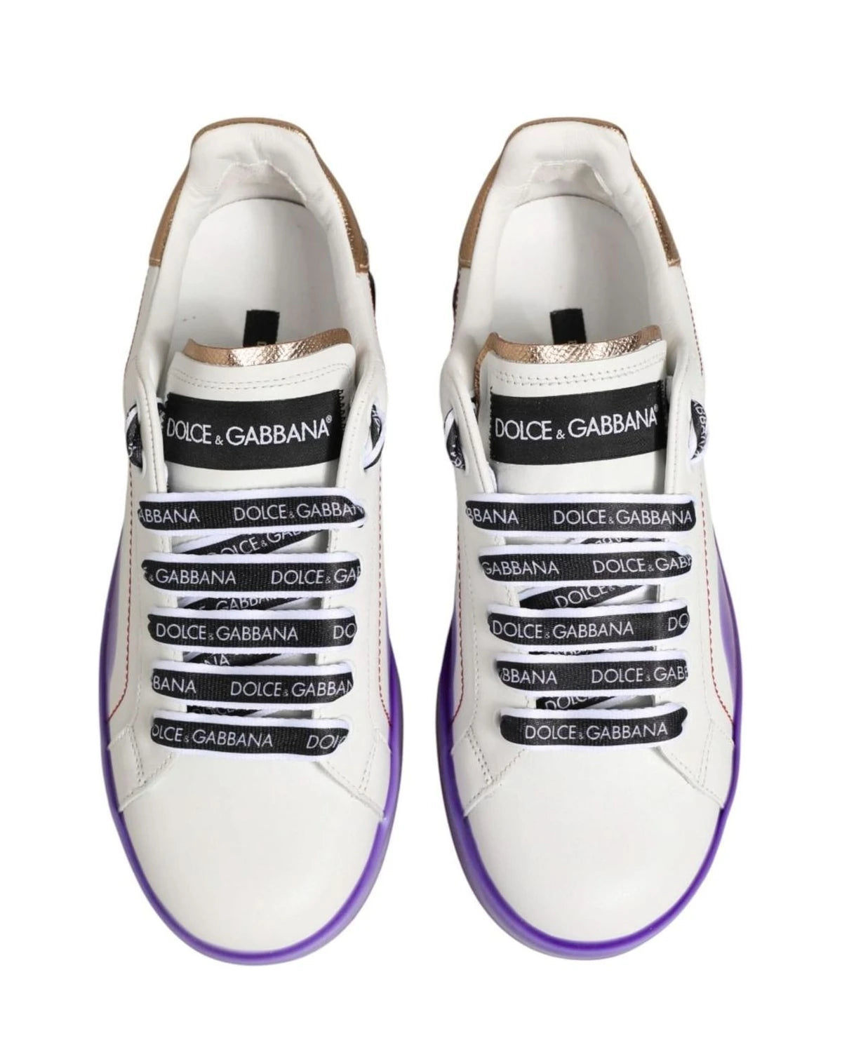 Dolce & Gabbana White Leather Purple Low Top Sneaker Shoes Sneakers