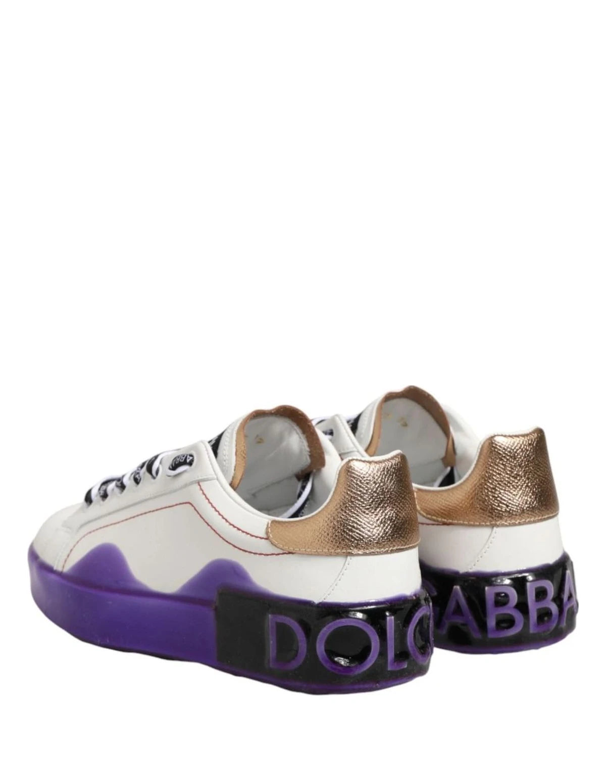 Dolce & Gabbana White Leather Purple Low Top Sneaker Shoes Sneakers