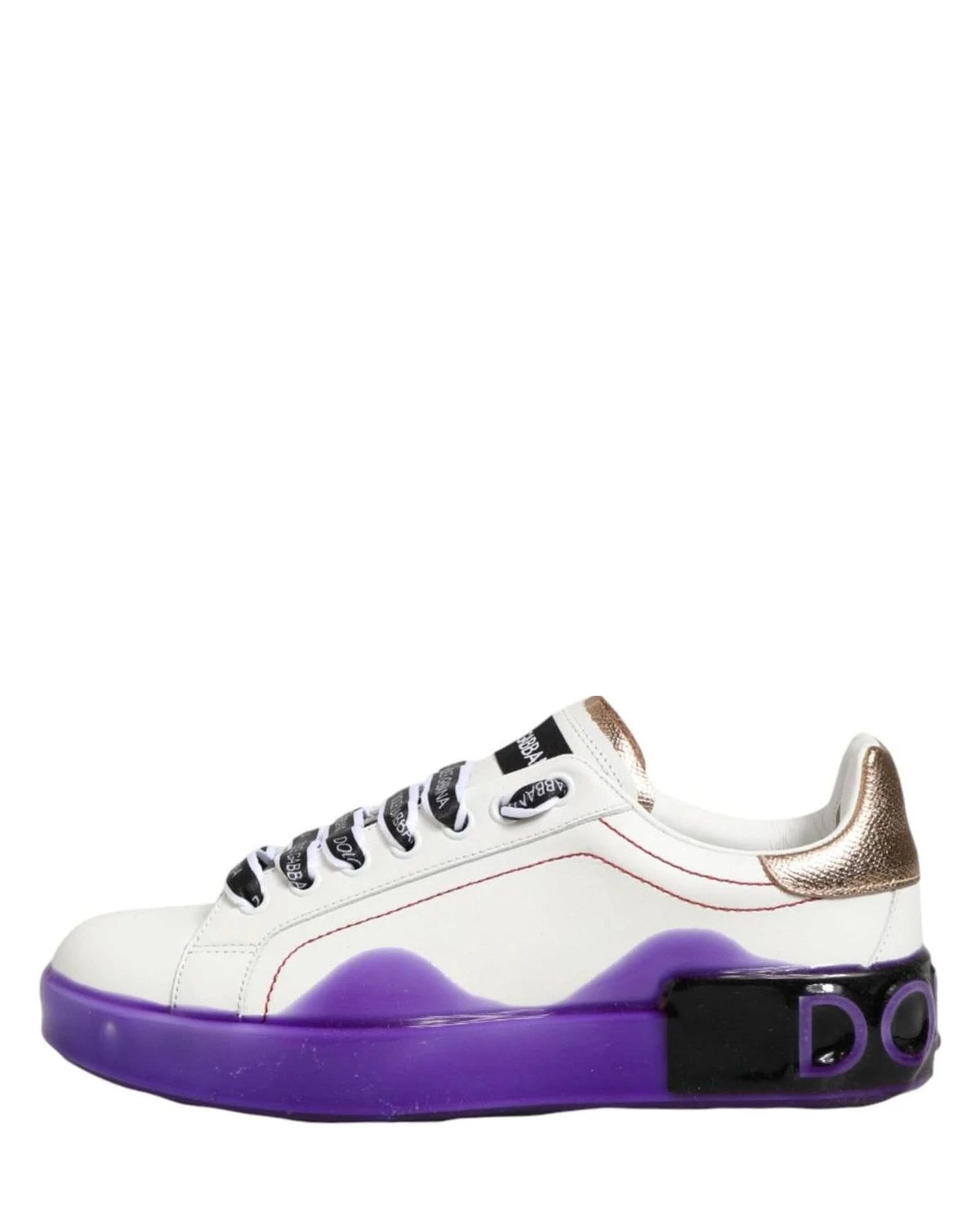 Dolce & Gabbana White Leather Purple Low Top Sneaker Shoes Sneakers