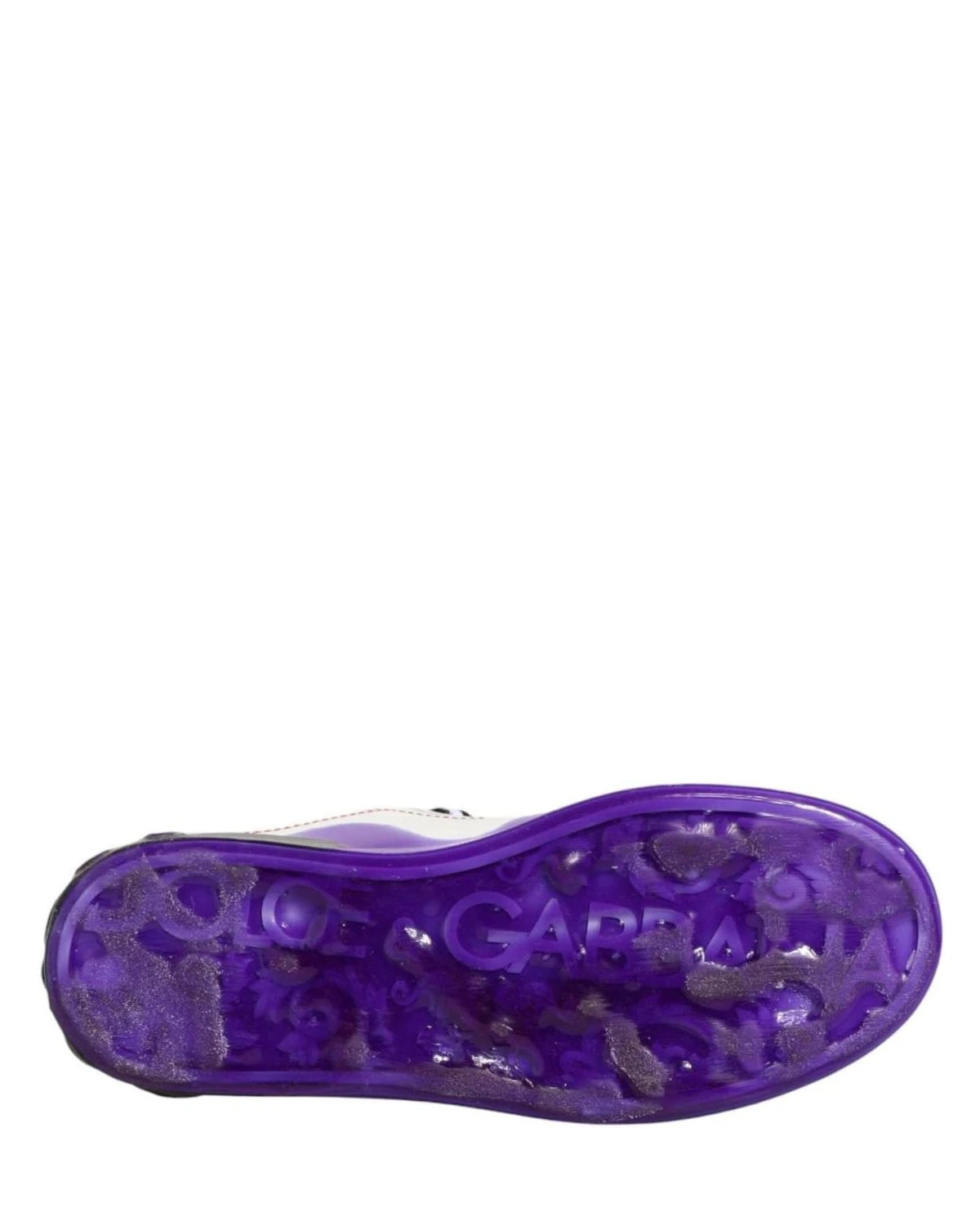Dolce & Gabbana White Leather Purple Low Top Sneaker Shoes Sneakers