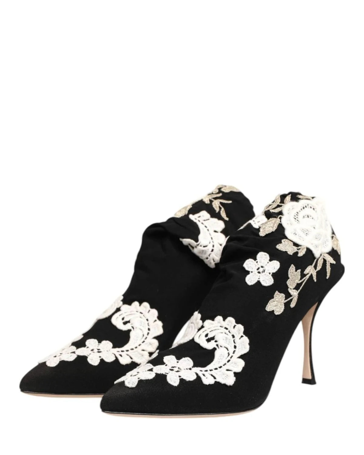 Dolce & Gabbana Black Jersey White Embroidered Stiletto Boots Shoes Boots