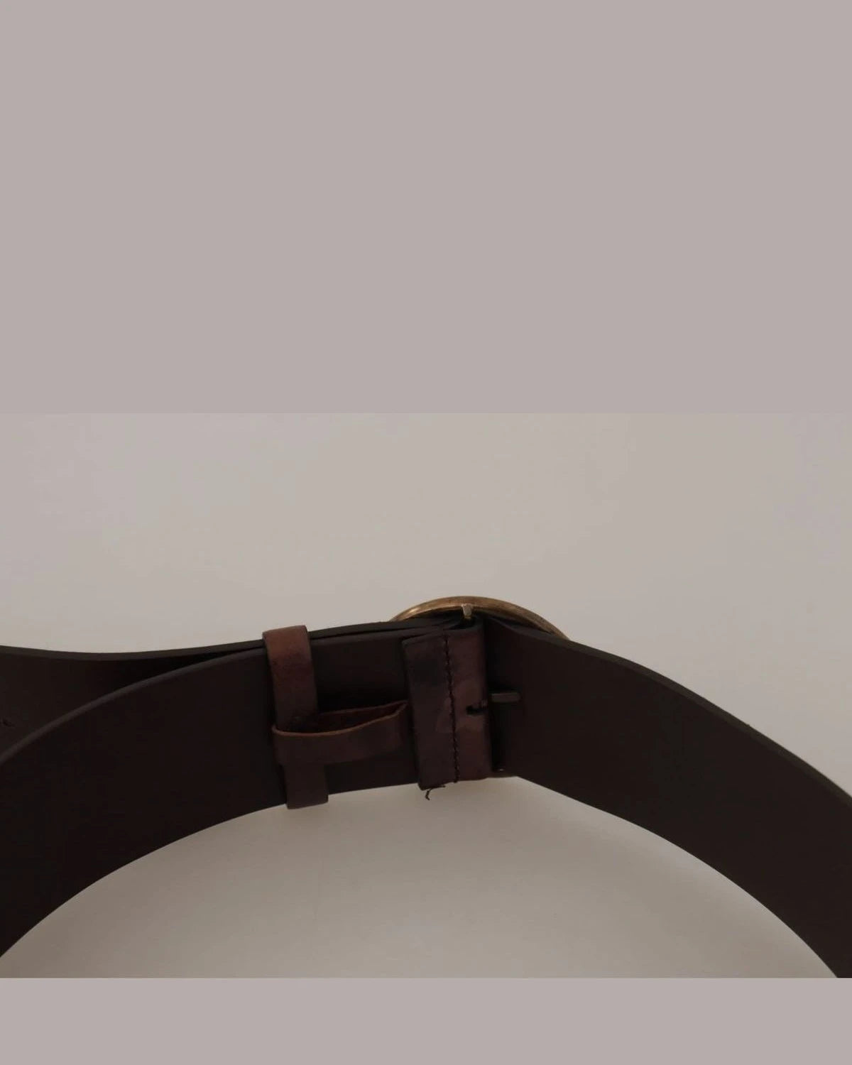 Dolce & Gabbana Dark Brown Leather Wide Calf Logo Round Buckle Belt Belts