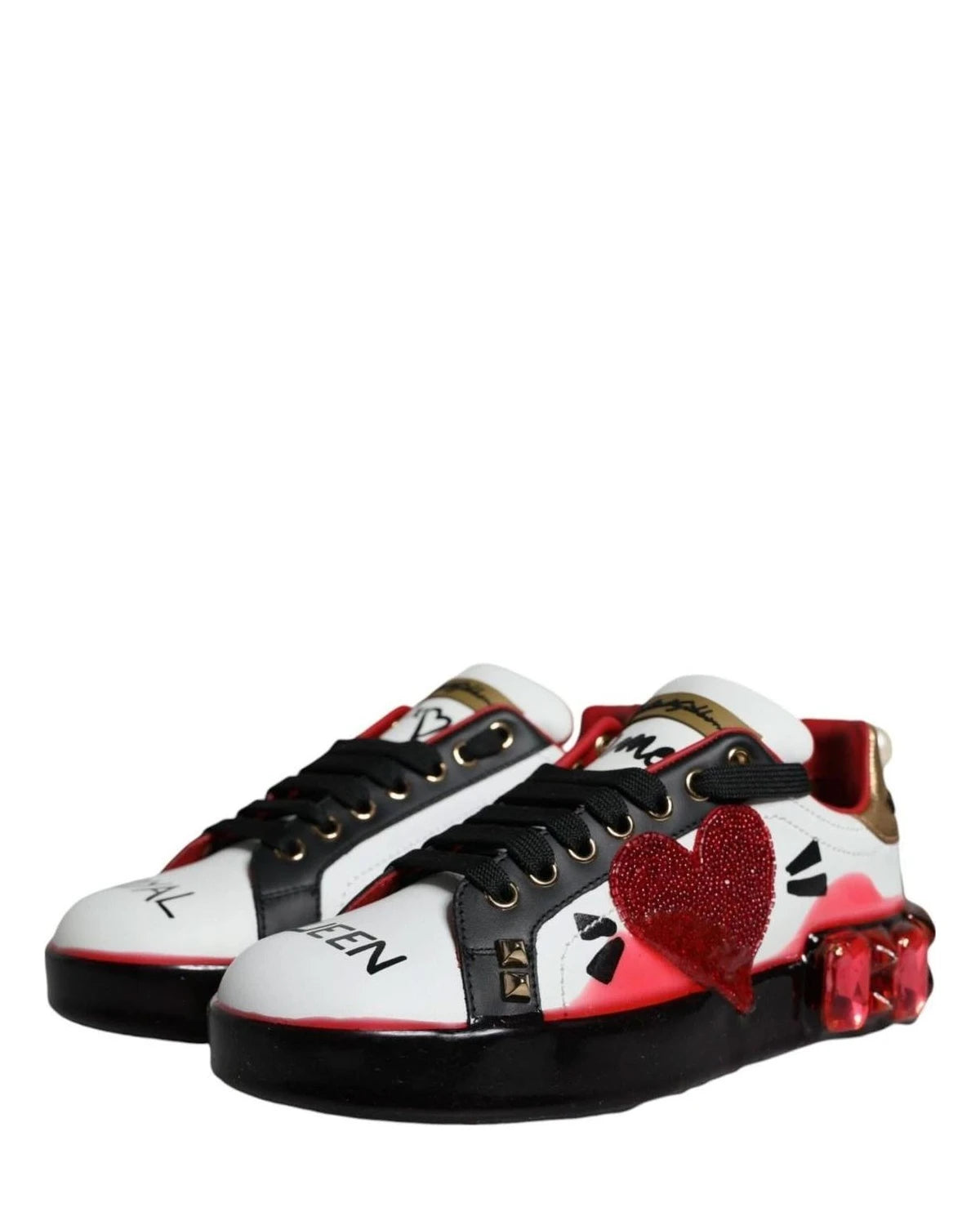 Dolce & Gabbana White Leather Red Crystals Portofino Sneakers Shoes Sneakers
