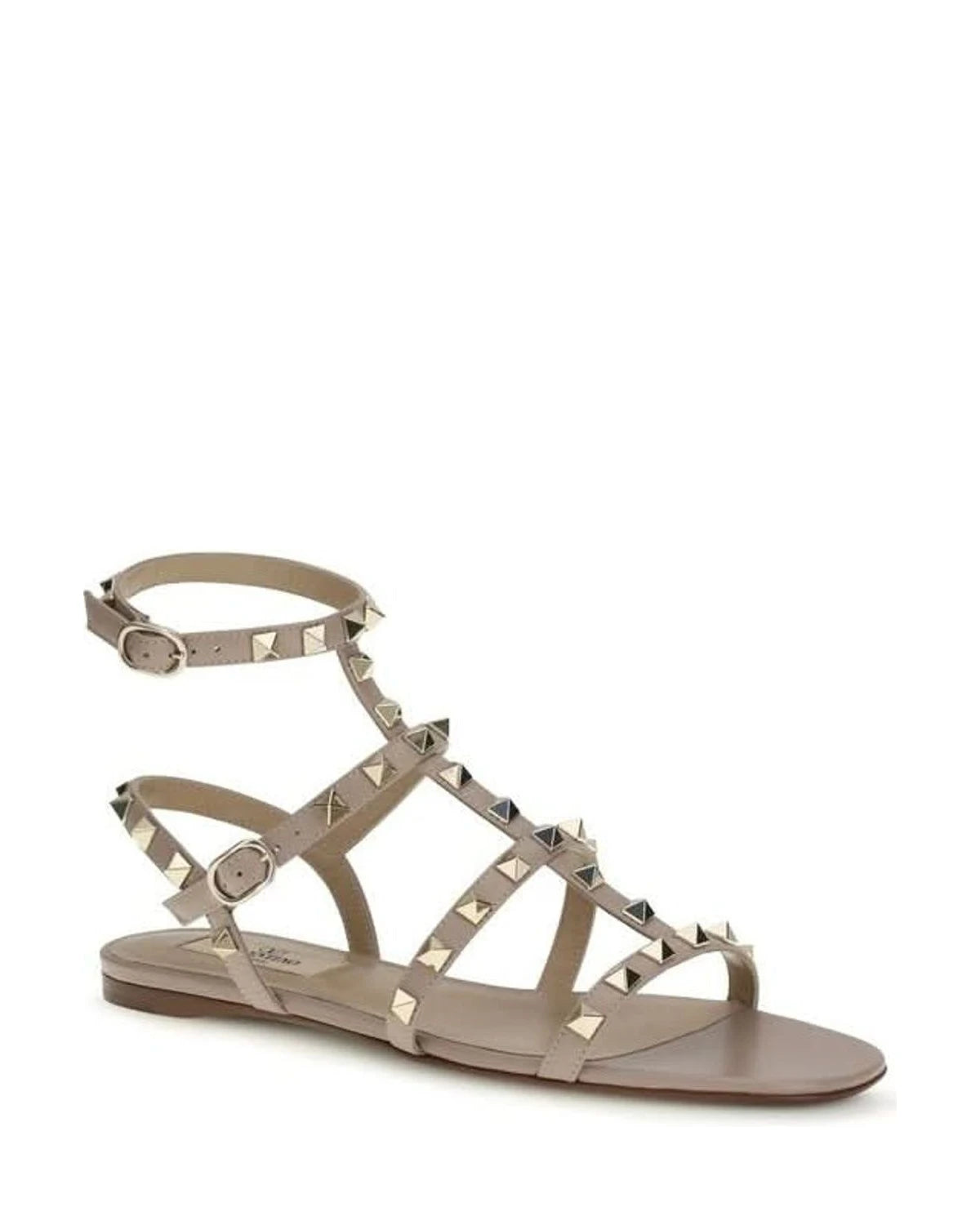 Valentino Garavani Beige Calf Leather Bos Taurus Flat Sandals Sandals
